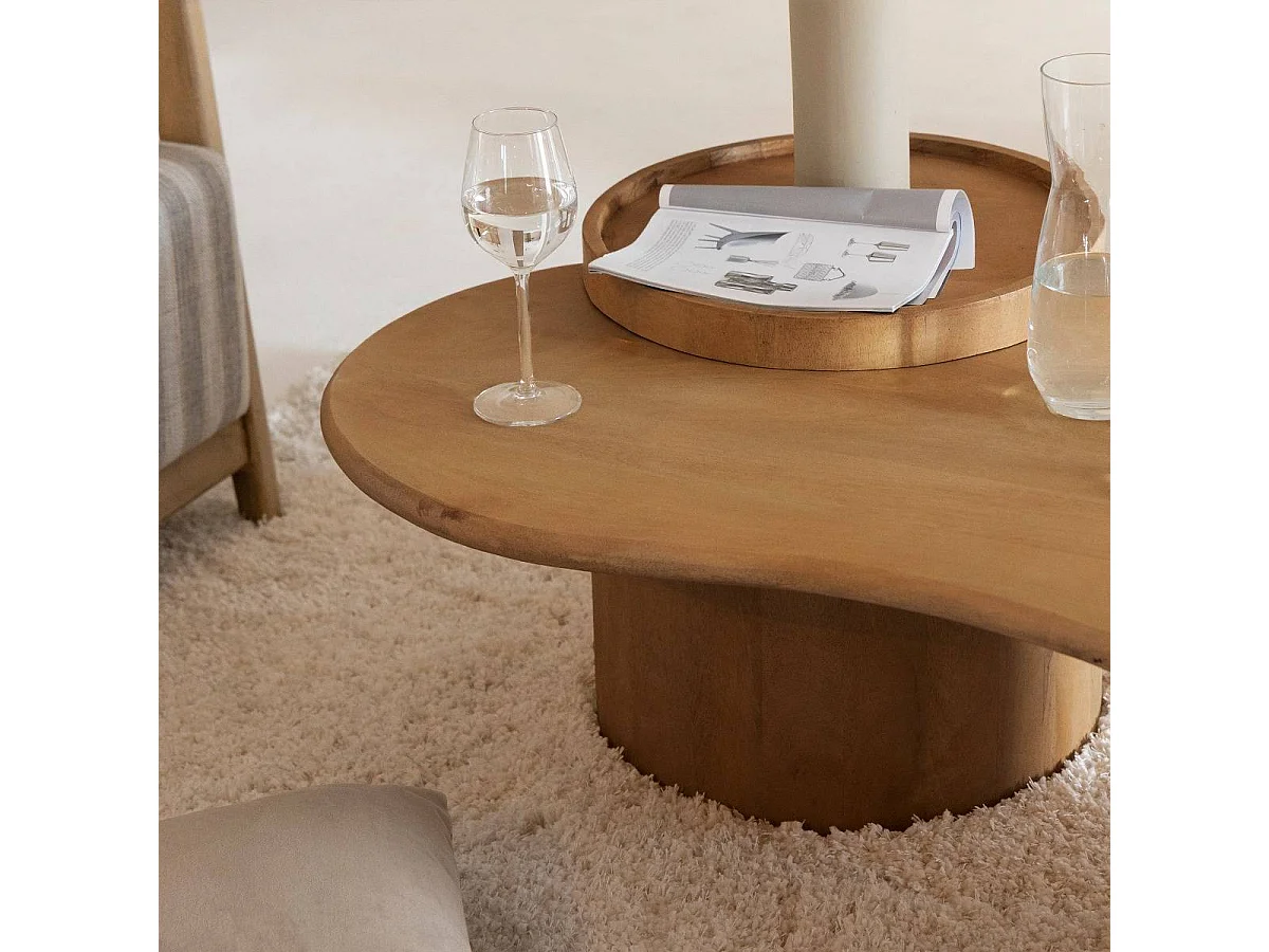 Mesa de centro ondulada de madera de mango Atlas - Diseño bohemio y elegante con almacenamiento