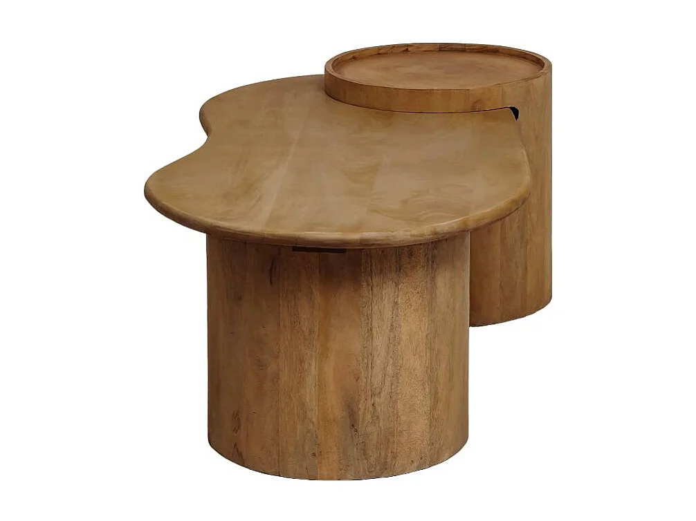 Mesa de centro ondulada de madera de mango Atlas - Diseño bohemio y elegante con almacenamiento