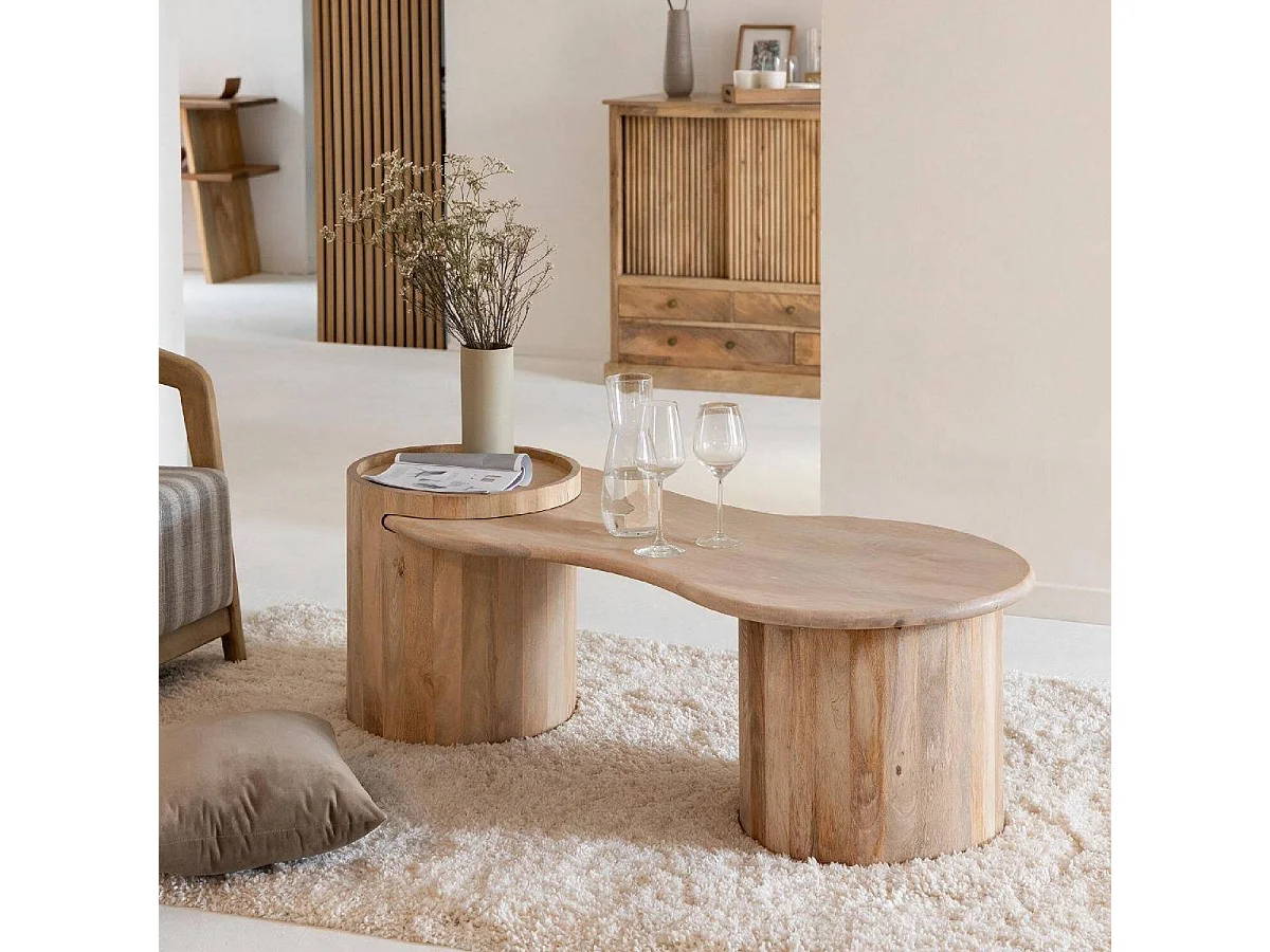Table basse en vague en bois de manguier Silas