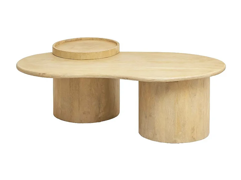 Mesa de centro ondulada de madera de mango Atlas - Diseño bohemio y elegante con almacenamiento
