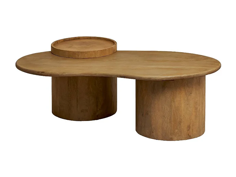 Mesa de centro ondulada de madera de mango Atlas - Diseño bohemio y elegante con almacenamiento