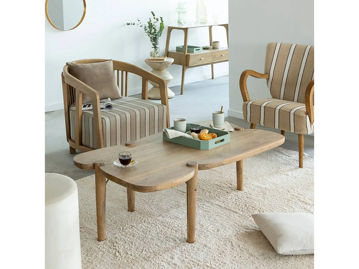 Mesa de centro ondulada de madera de mango Zola con espacio de almacenamiento