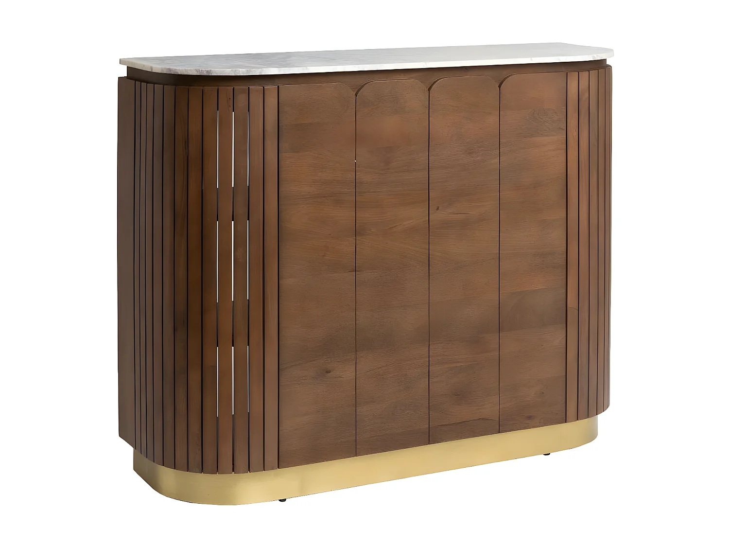 Barra de madera de mango y mármol blanco Siena con almacenamiento