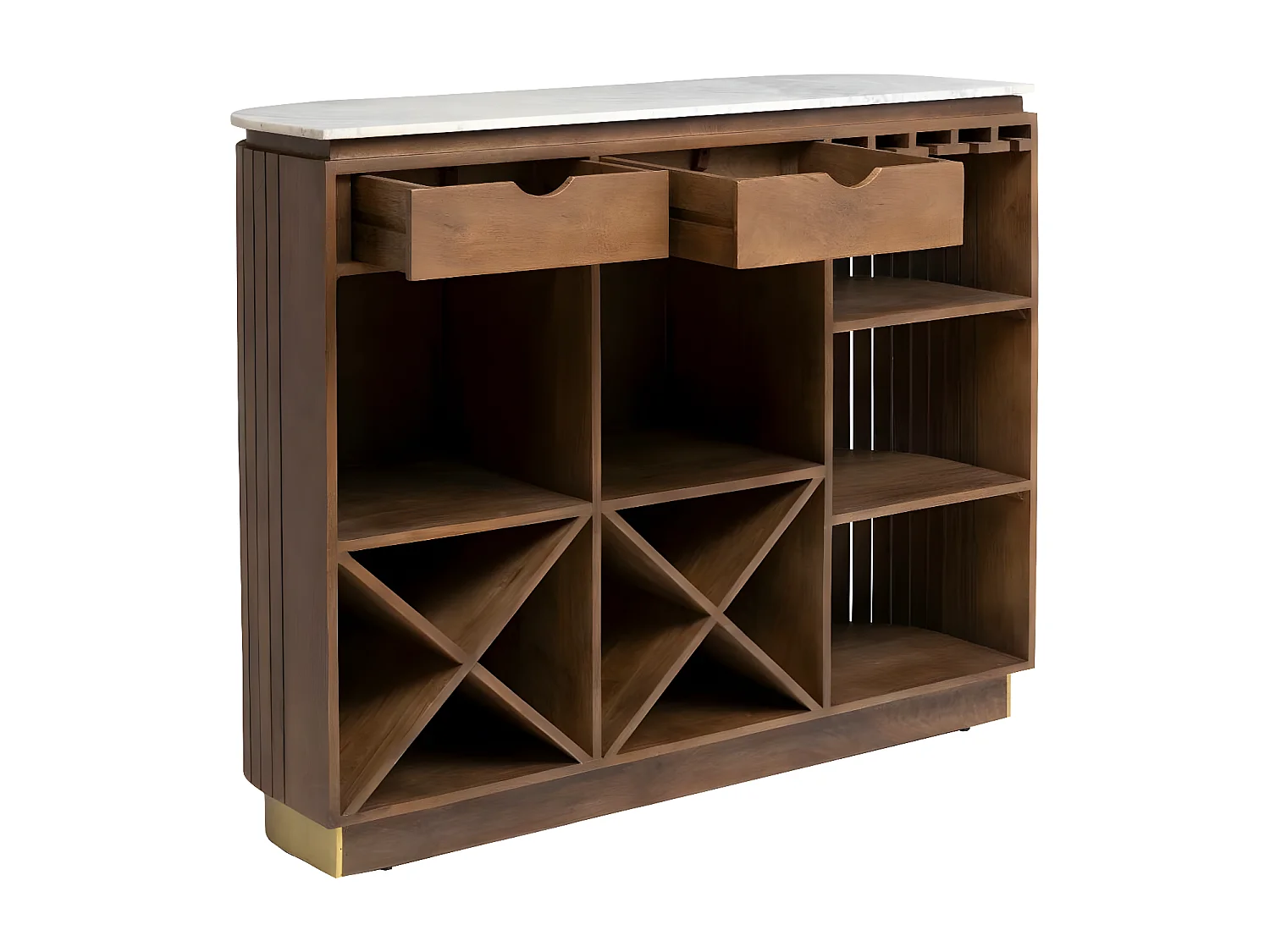 Barra de madera de mango y mármol blanco Siena con almacenamiento