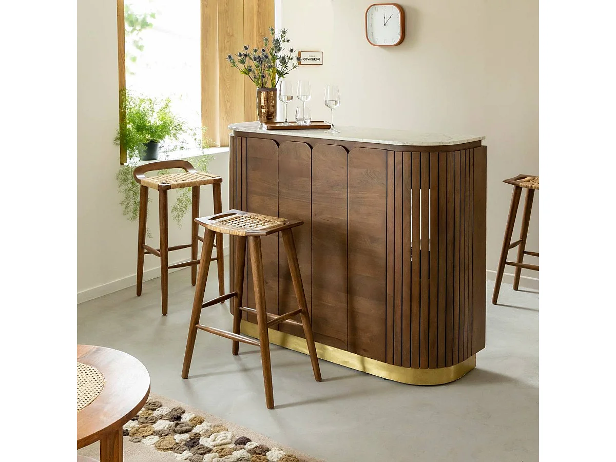 Bar en bois de manguier et marbre blanc Sienne