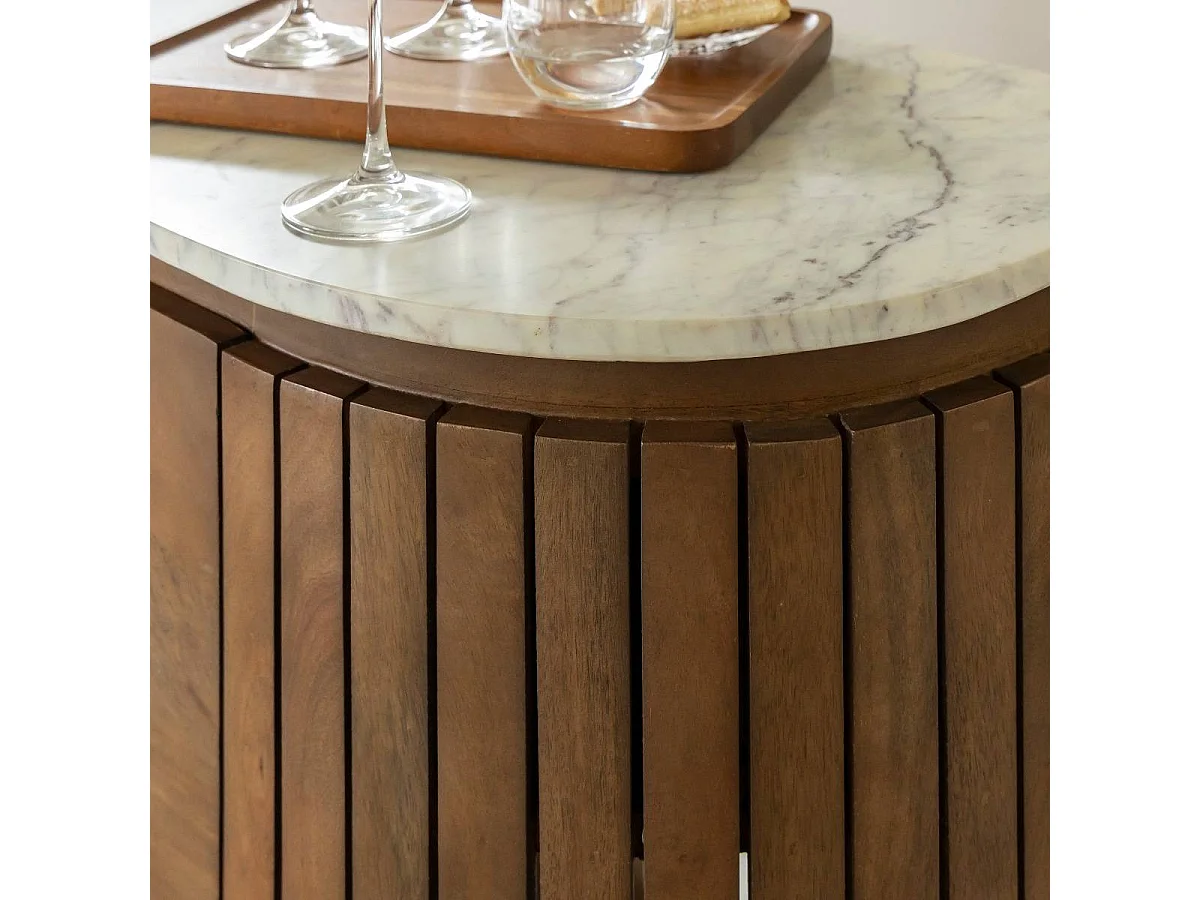 Bar en bois de manguier et marbre blanc Sienne
