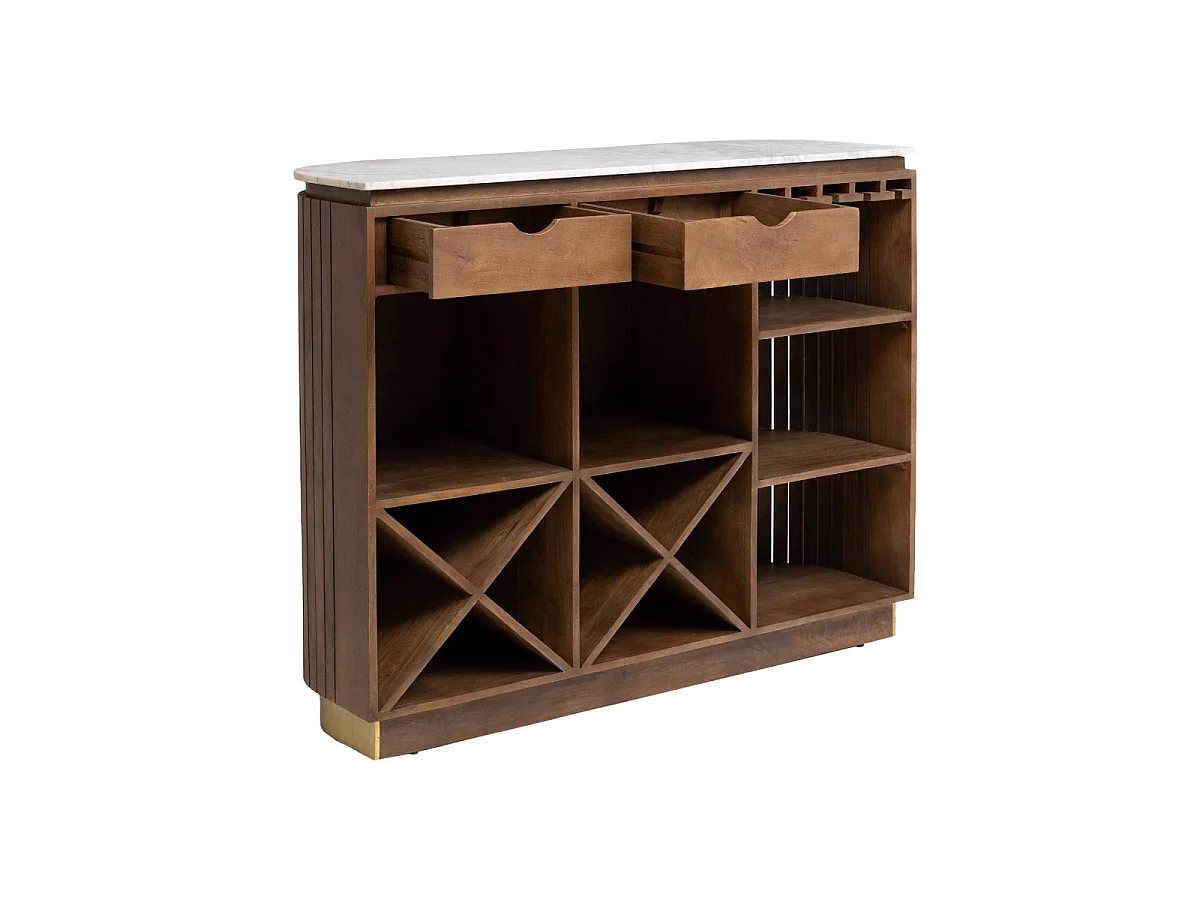 Bar en bois de manguier et marbre blanc Sienne