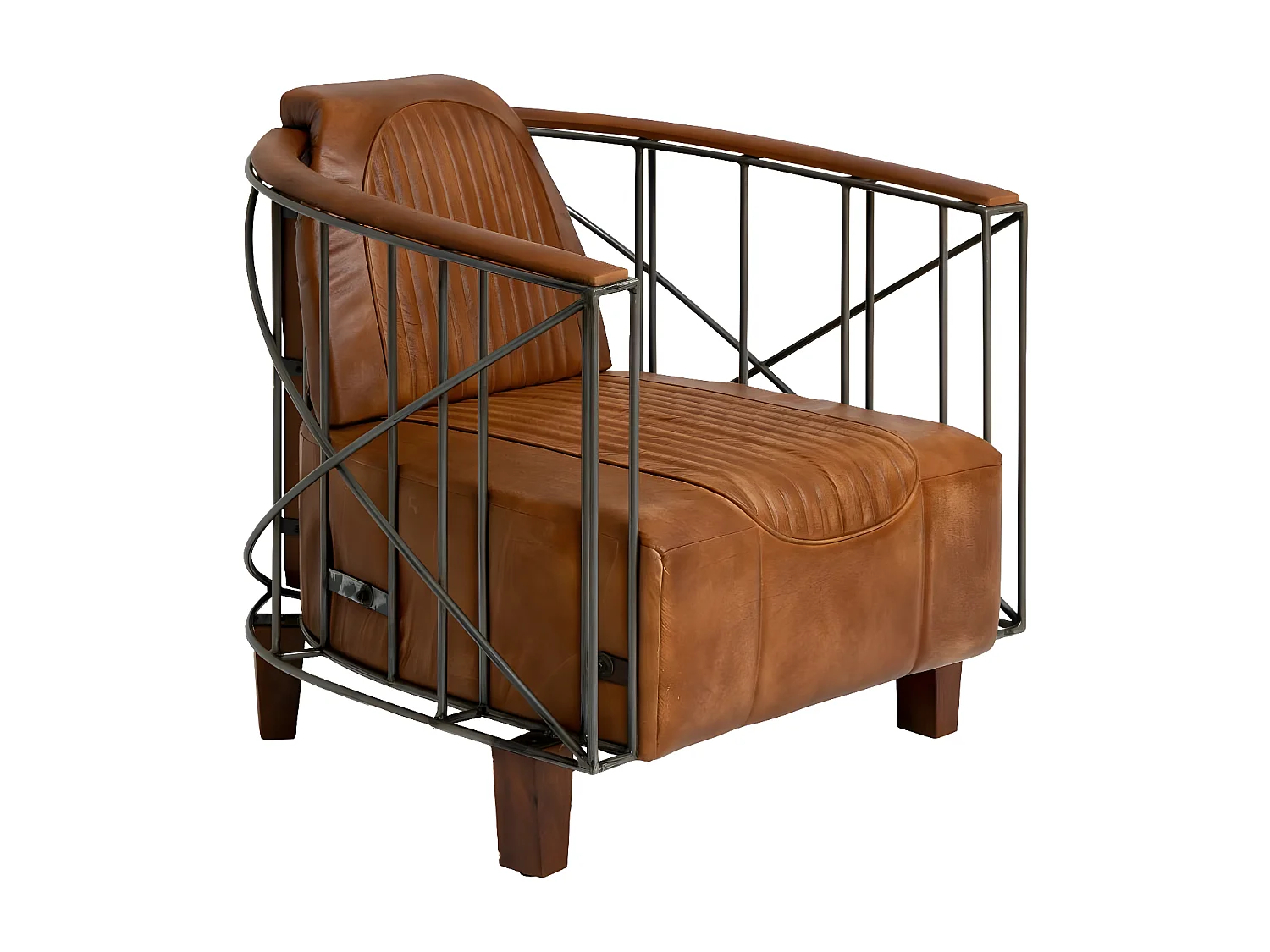 Fauteuil style aviateur en cuir marron et métal Zora