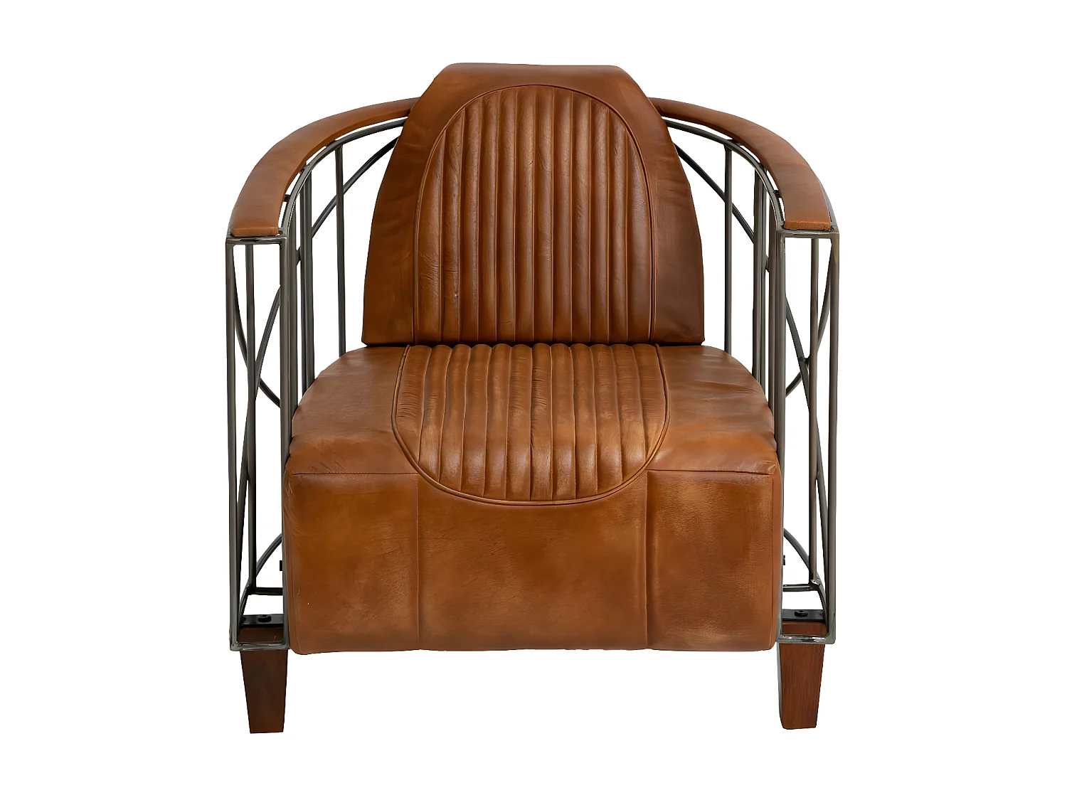 Fauteuil style aviateur en cuir marron et métal Zora