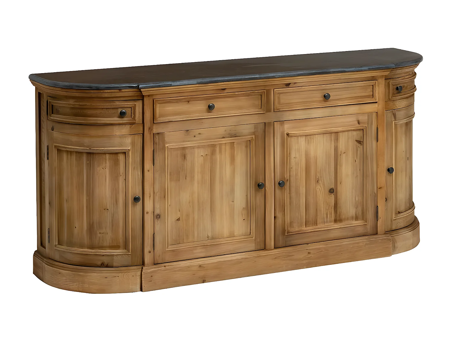 Buffet arrondi en vieux pin et pierre bleue Garance