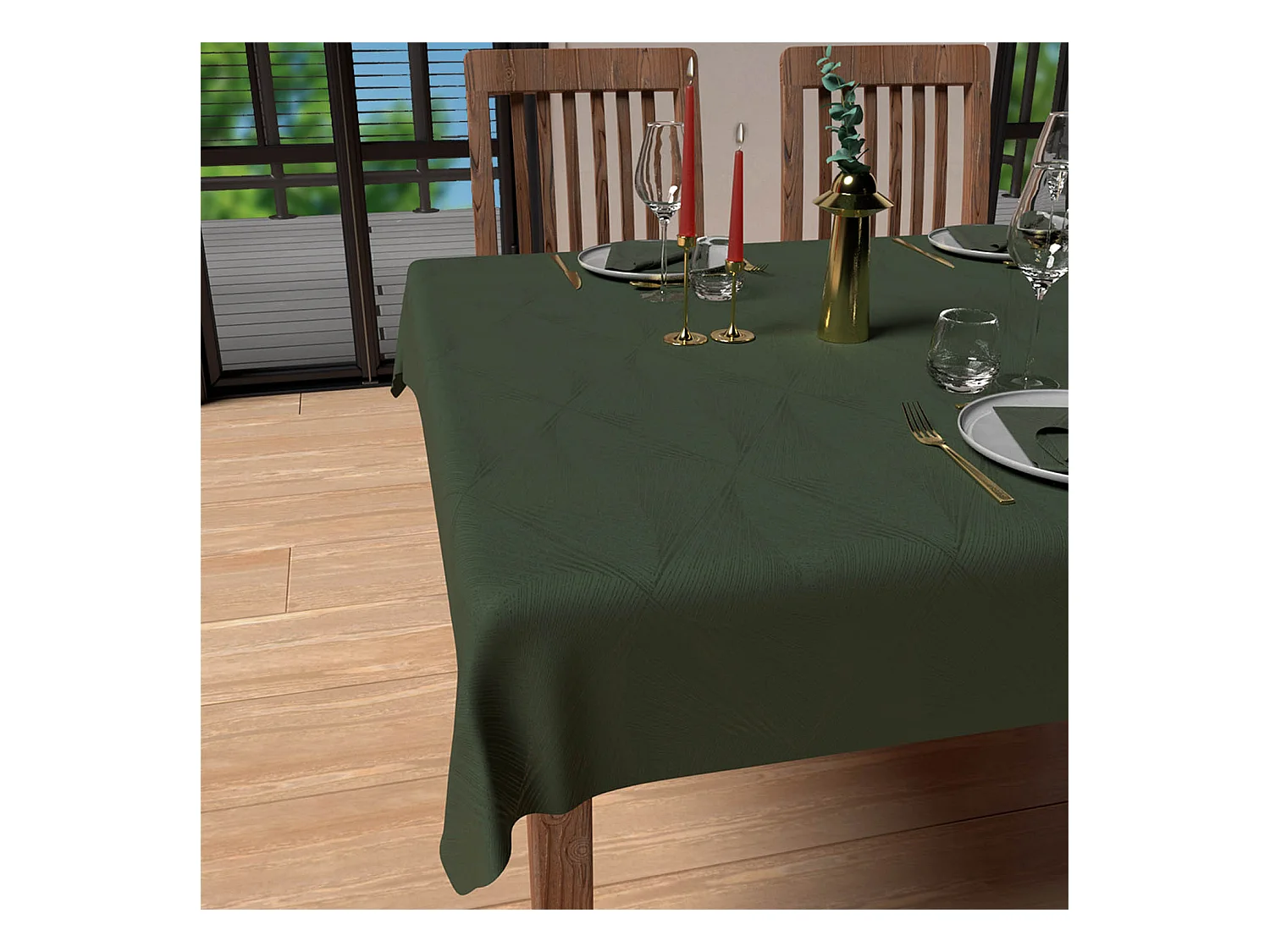 Nappe carrée anti-tâches 180x180 cm LUXURY vert, par Soleil d'Ocre
