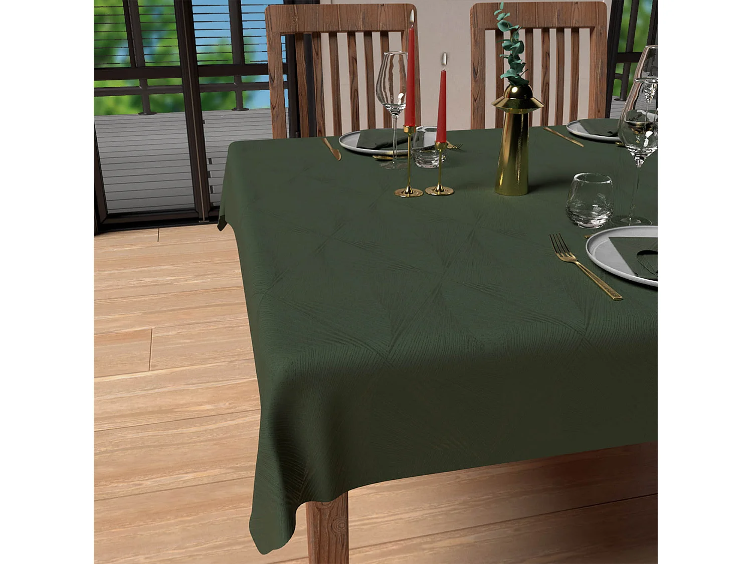Nappe rectangle anti-tâches 150x300 cm LUXURY vert, par Soleil d'Ocre