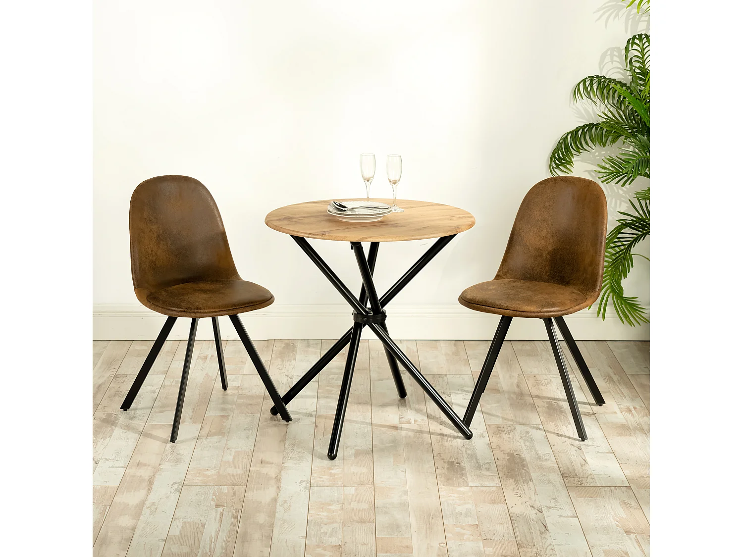 Lot de 4 chaises de salle à manger suède marron pivotant et pieds noirs SUNFLOWER SUEDE BROWN 4PCS