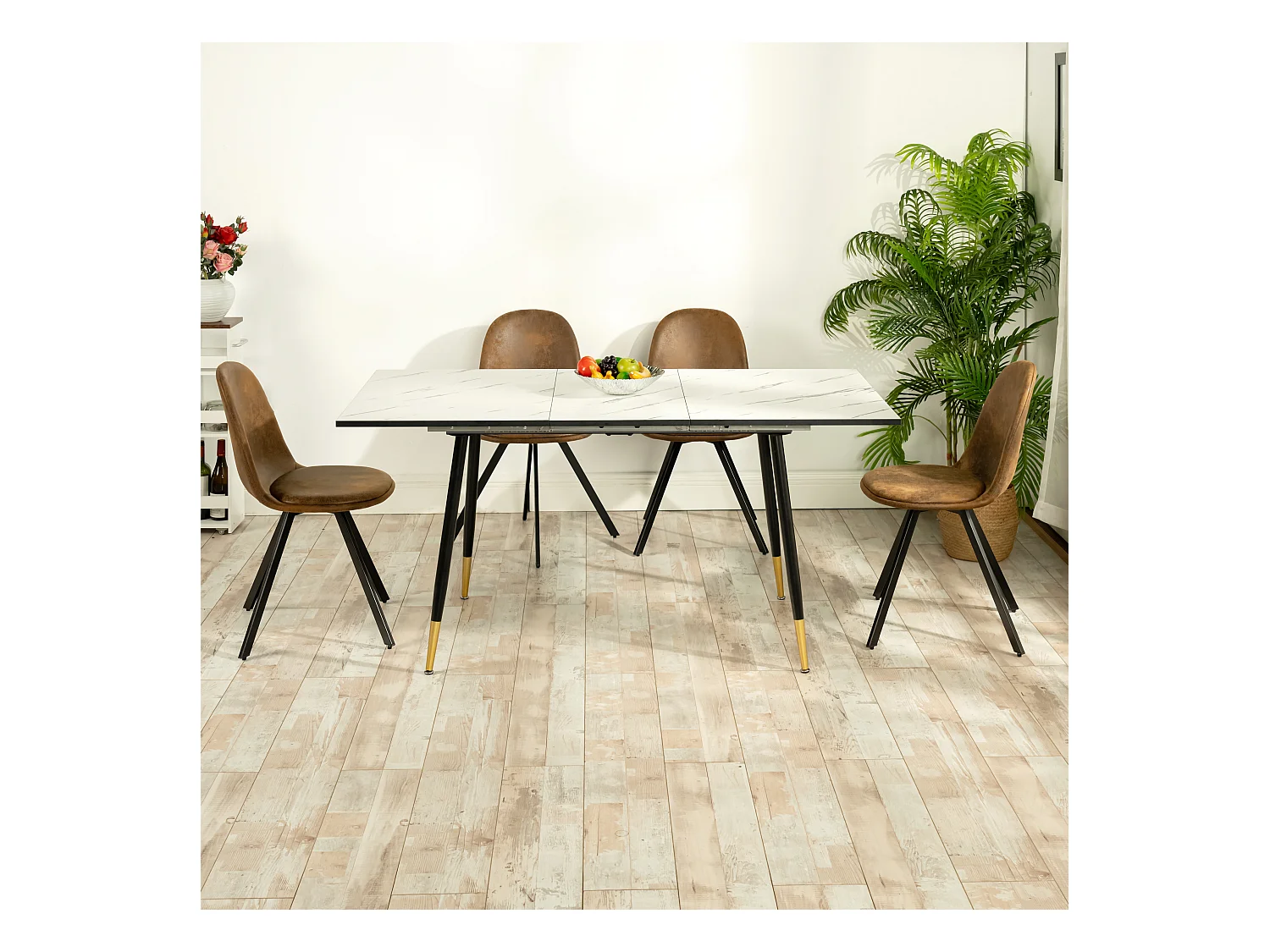 Lot de 4 chaises de salle à manger suède marron pivotant et pieds noirs SUNFLOWER SUEDE BROWN 4PCS