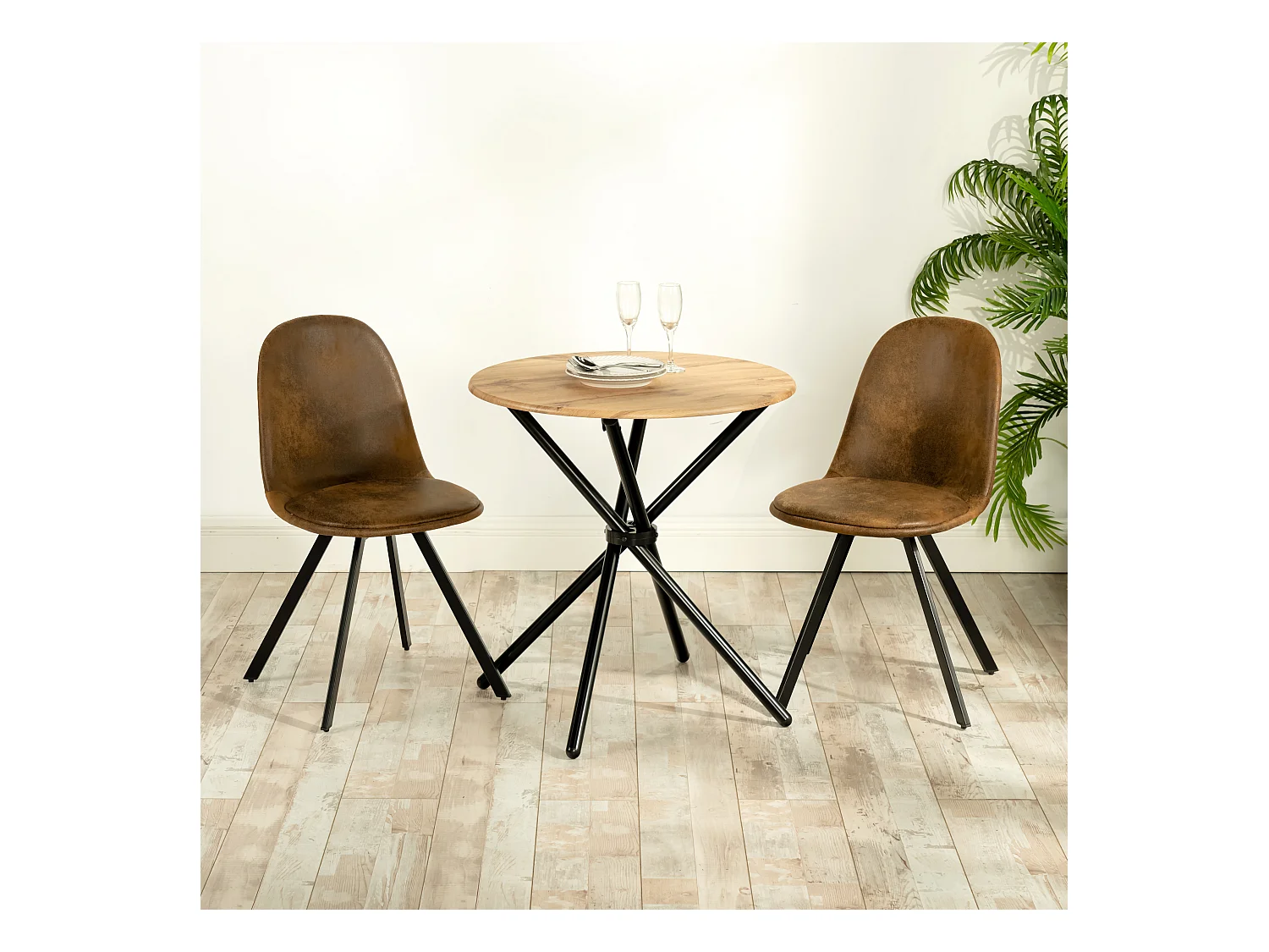 Lot de 4 chaises de salle à manger suède marron pivotant et pieds noirs SUNFLOWER SUEDE BROWN 4PCS
