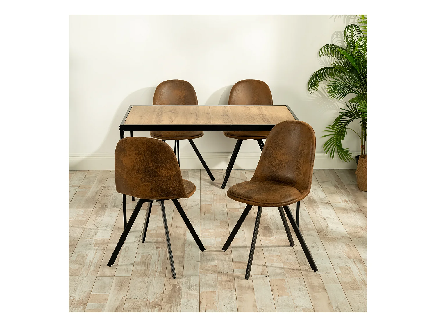 Lot de 4 chaises de salle à manger suède marron pivotant et pieds noirs SUNFLOWER SUEDE BROWN 4PCS