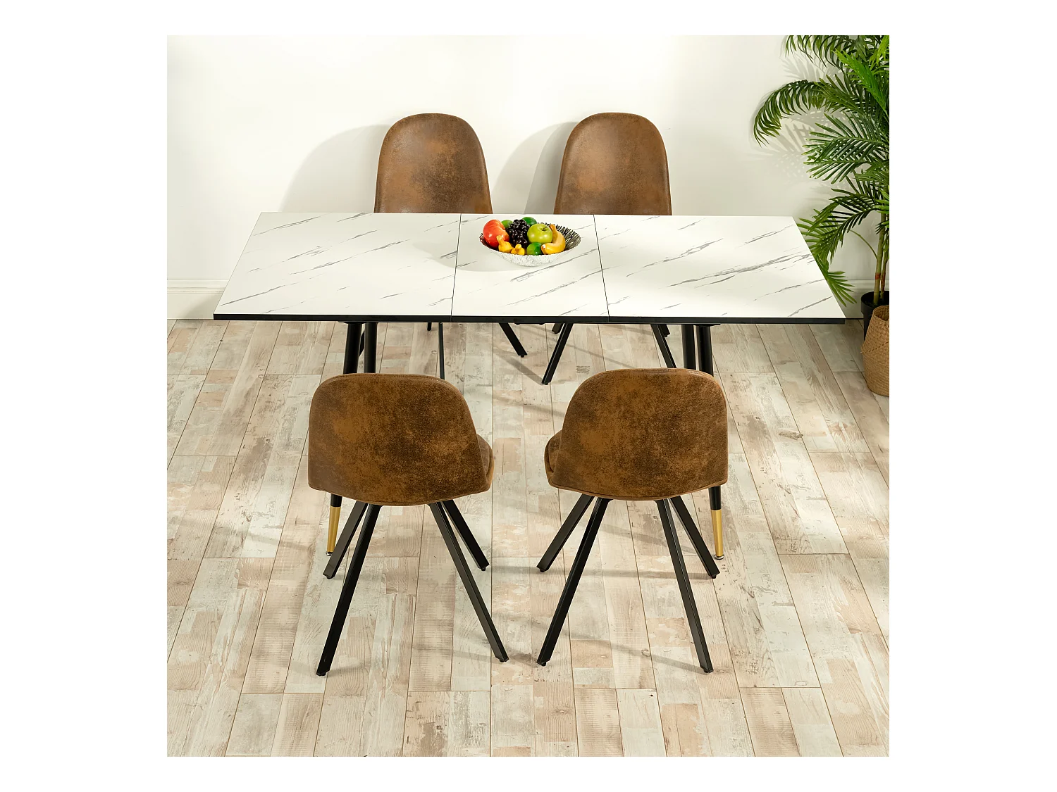 Lot de 4 chaises de salle à manger suède marron pivotant et pieds noirs SUNFLOWER SUEDE BROWN 4PCS