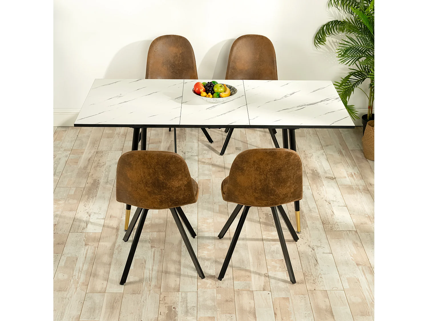 Lot de 4 chaises de salle à manger suède marron pivotant et pieds noirs SUNFLOWER SUEDE BROWN 4PCS