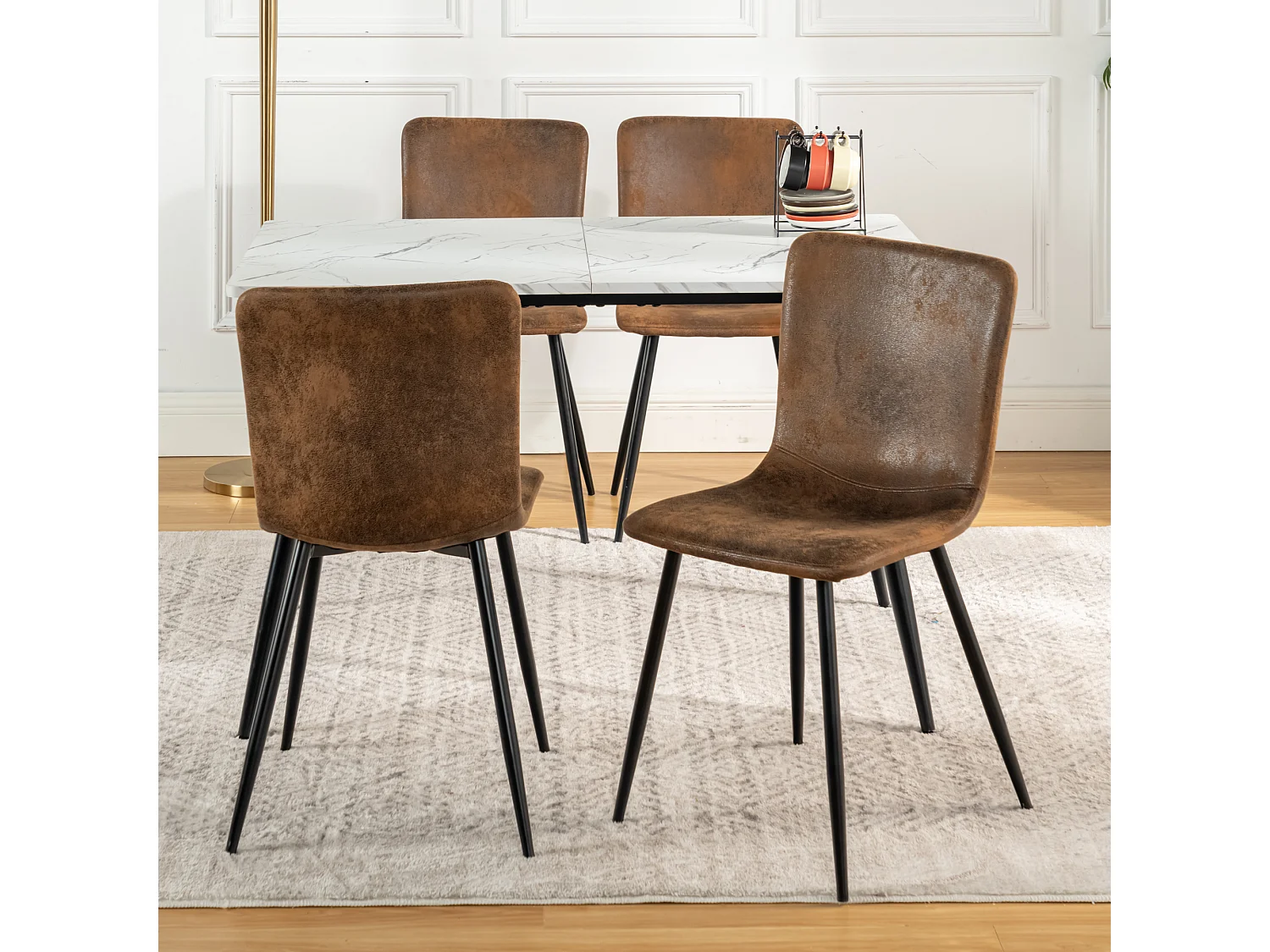 URBAN MEUBLE Lot de 4 chaises de salle à manger vintage marron suède pied noir