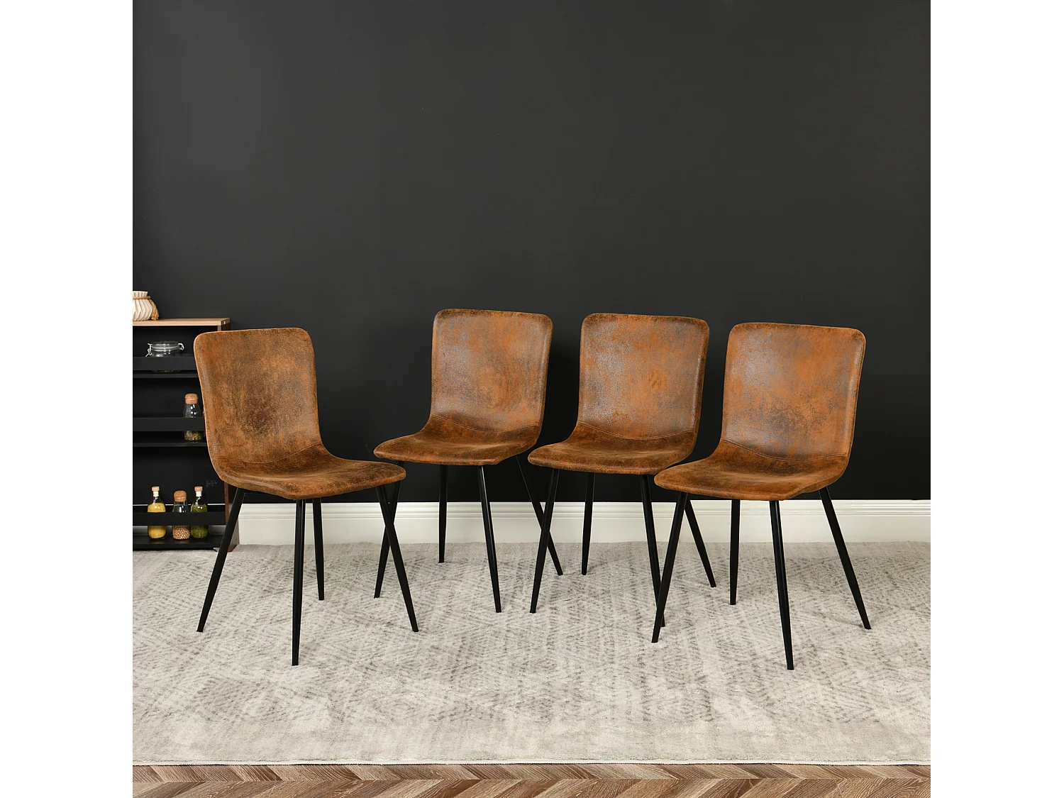 URBAN MEUBLE Lot de 4 chaises de salle à manger vintage marron suède pied noir