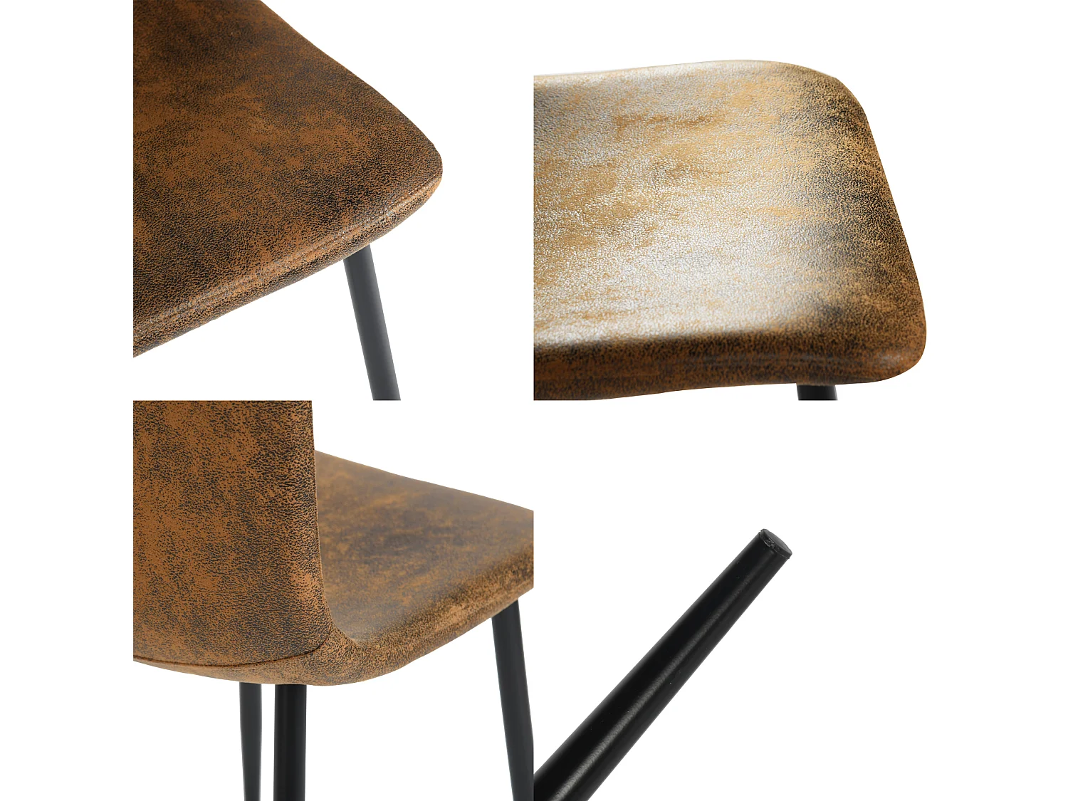 URBAN MEUBLE Lot de 4 chaises de salle à manger vintage marron suède pied noir