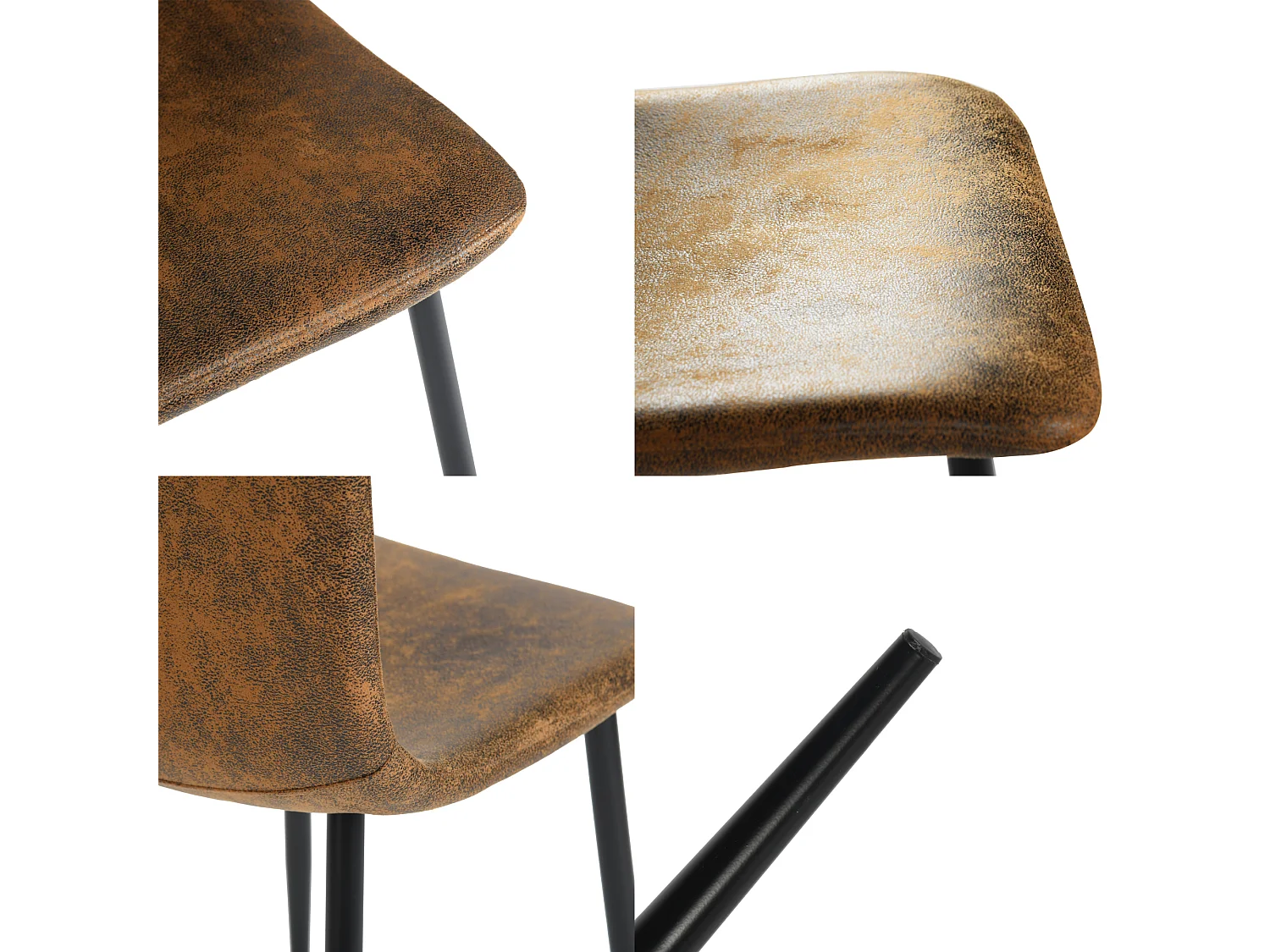 URBAN MEUBLE Lot de 4 chaises de salle à manger vintage marron suède pied noir