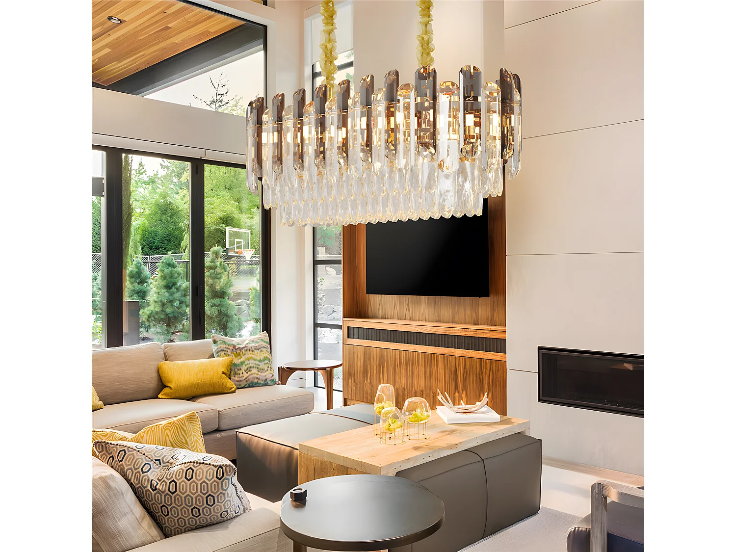 Lampe de plafond large - Lustre cristal LED design - Suspension de plafond  E14