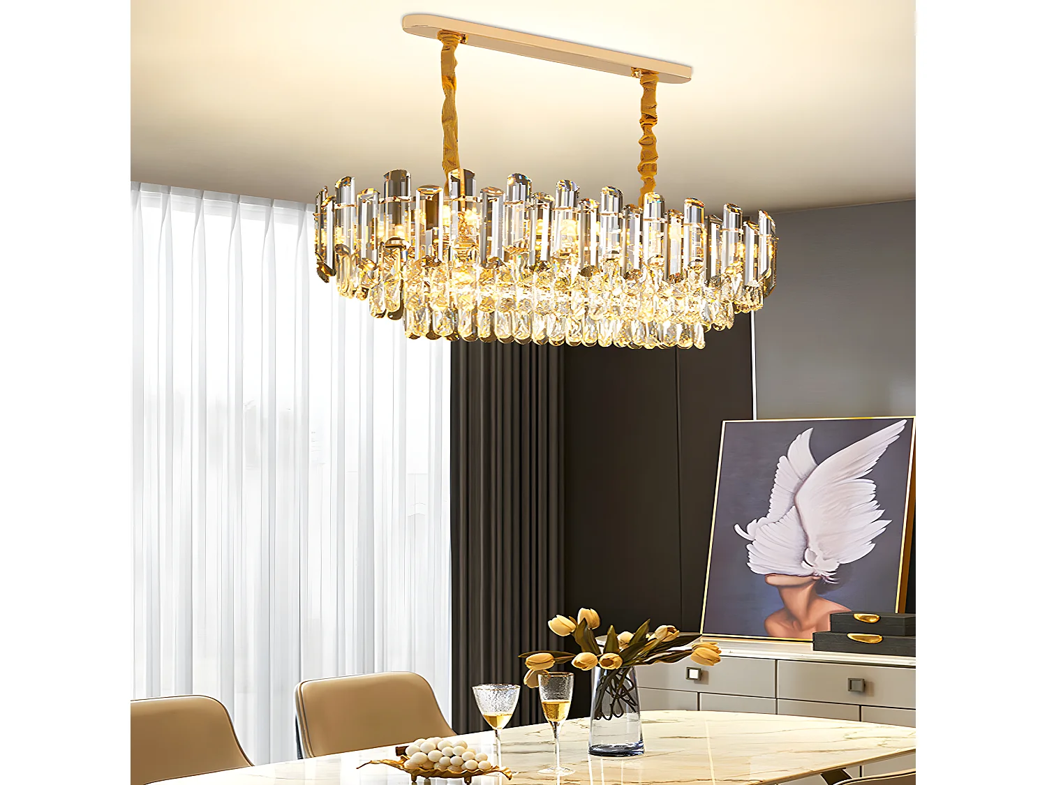 Lampe de plafond large - Lustre cristal LED design - Suspension de plafond  E14