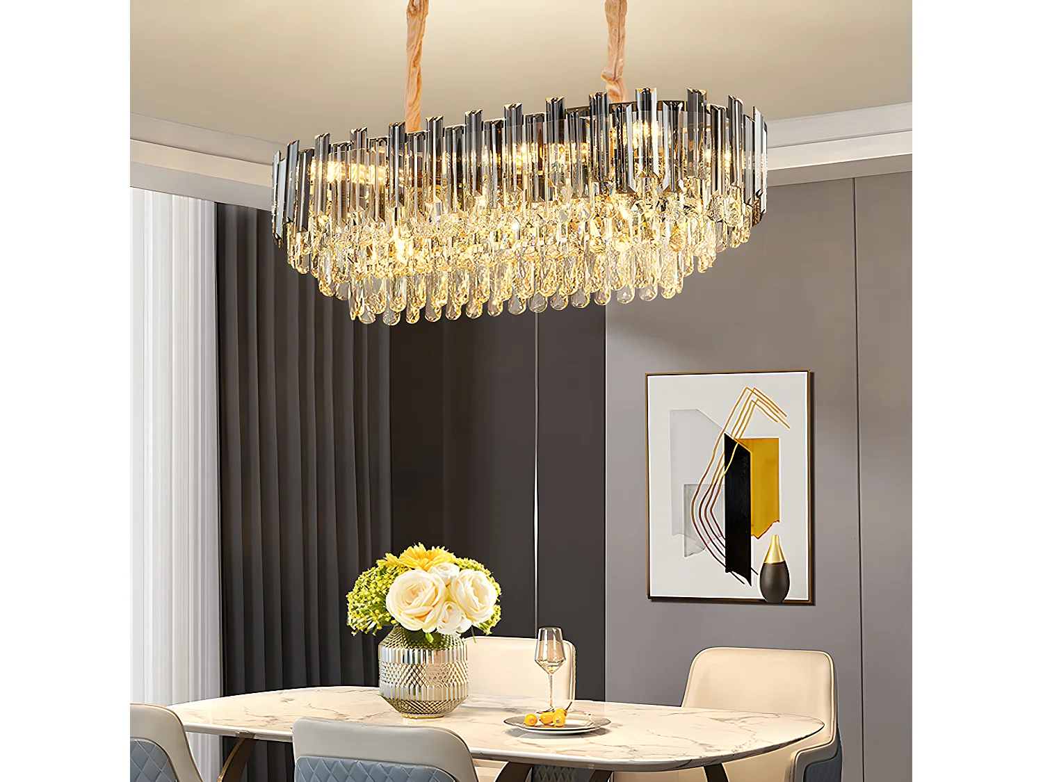 Lampe de plafond large - Lustre cristal LED design - Suspension de plafond