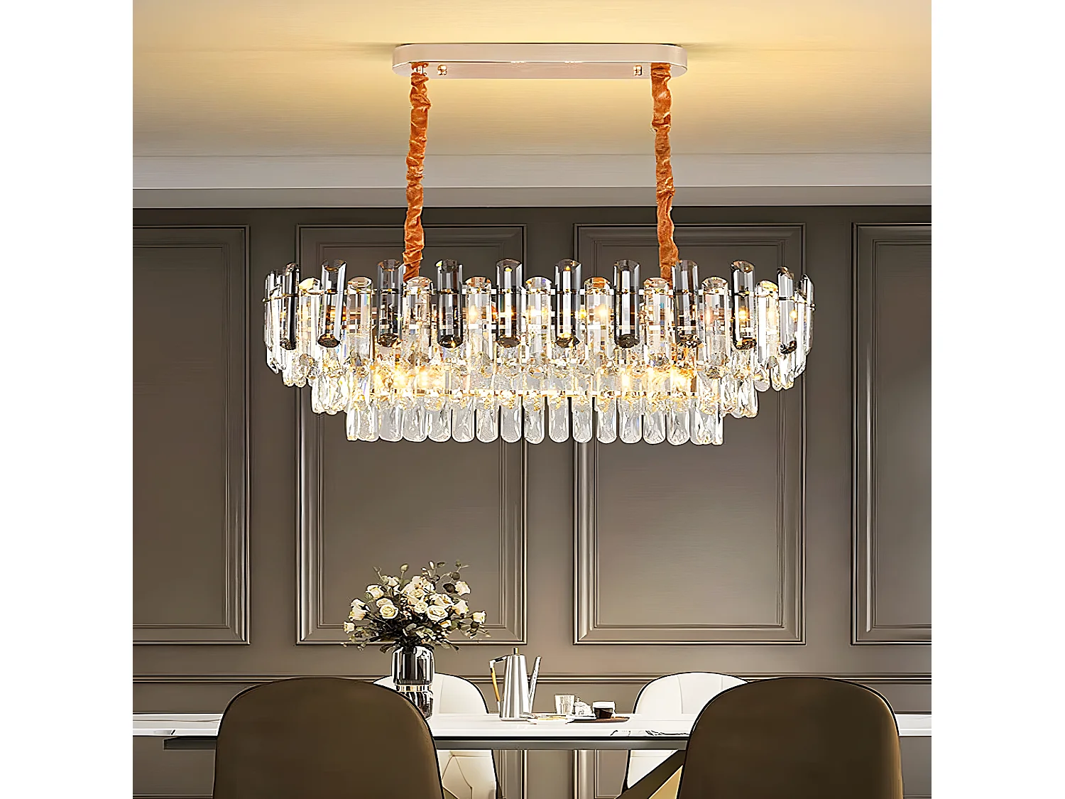 Lampe de plafond large - Lustre cristal LED design - Suspension de plafond