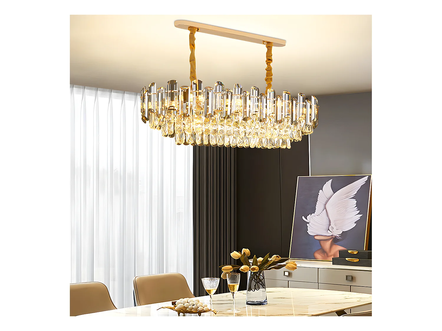 Lampe de plafond large - Lustre cristal LED design - Suspension de plafond