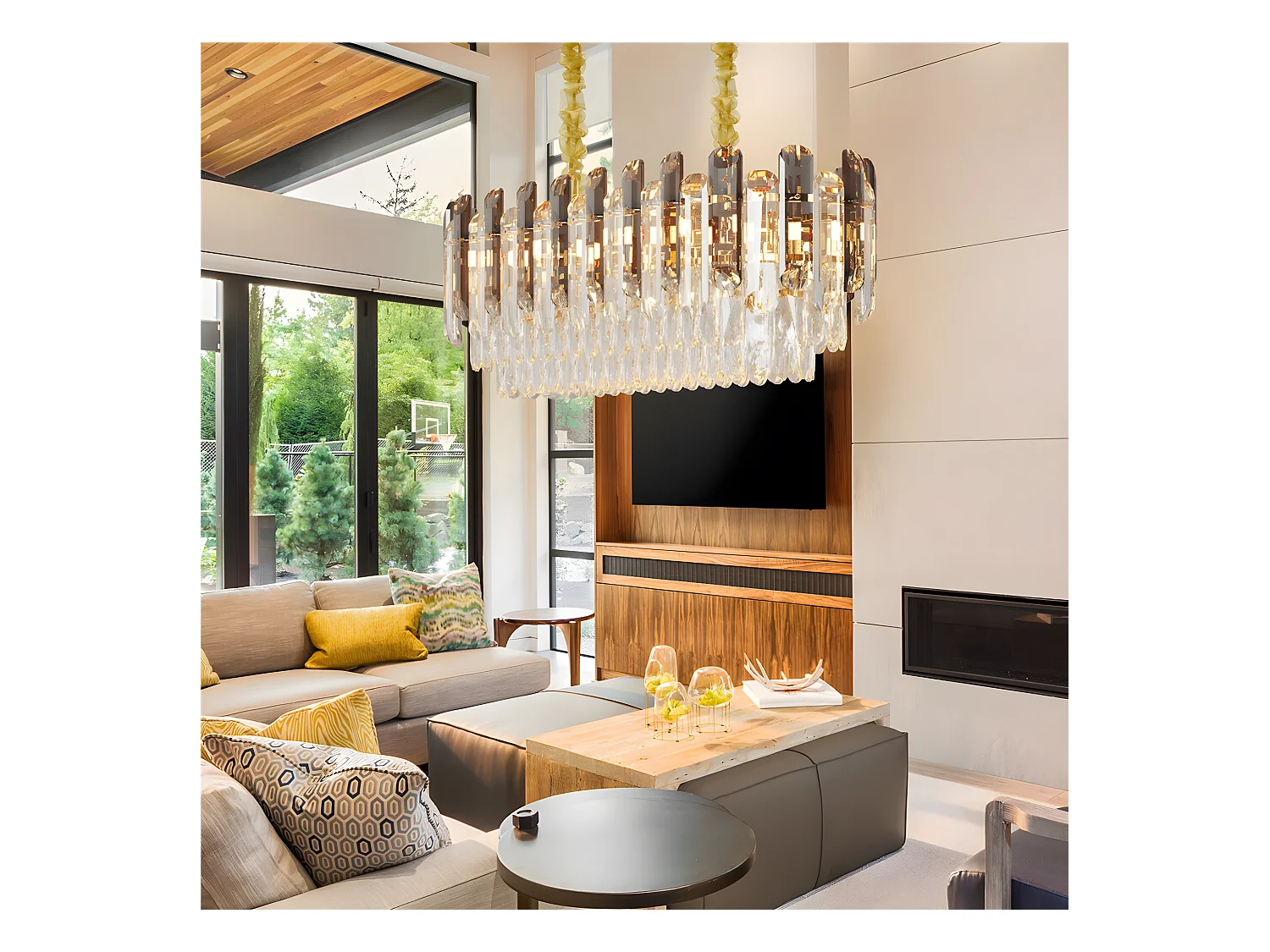 Lampe de plafond large - Lustre cristal LED design - Suspension de plafond