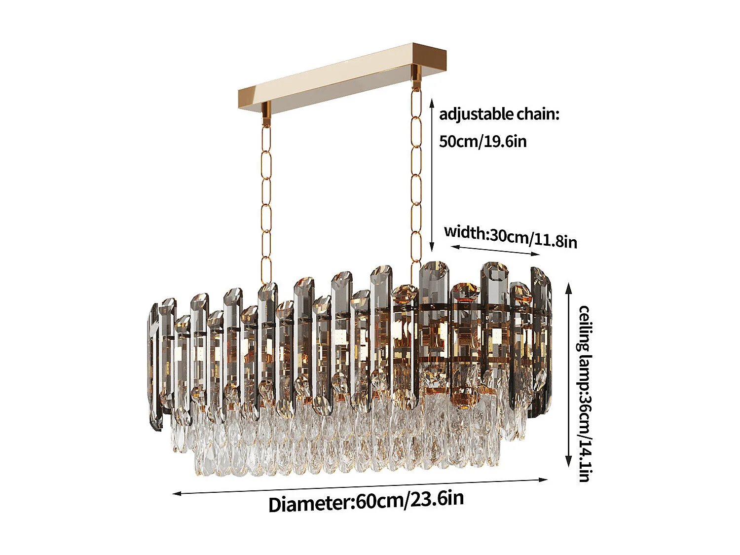 Lampe de plafond large - Lustre cristal LED design - Suspension de plafond
