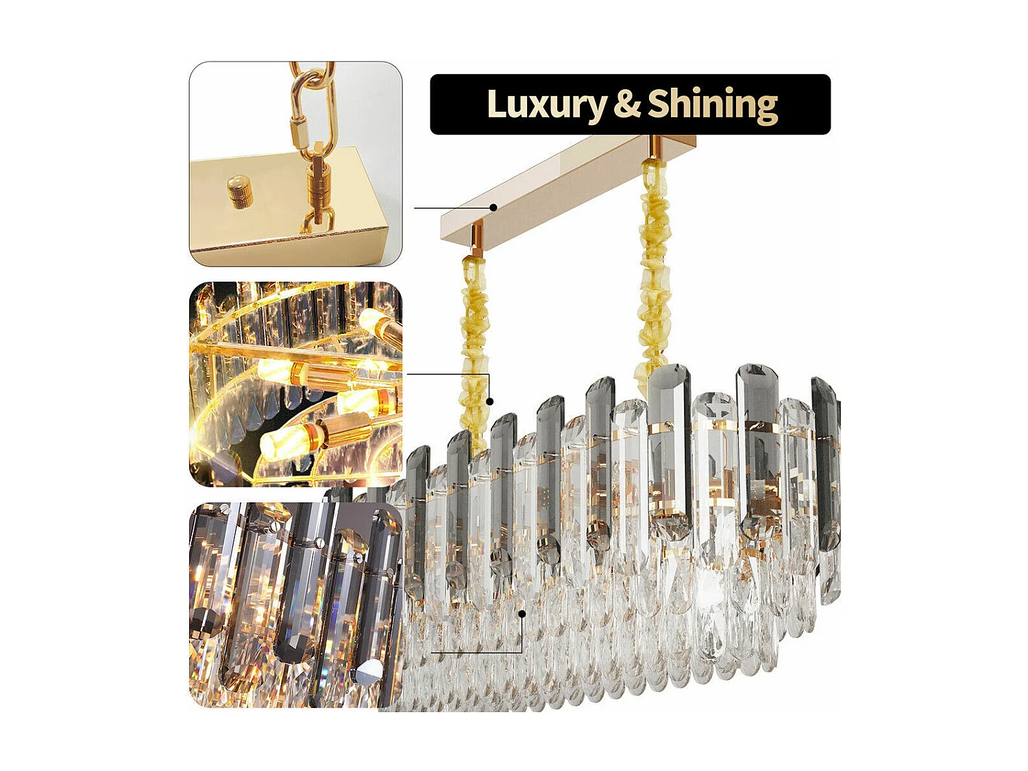 Lampe de plafond large - Lustre cristal LED design - Suspension de plafond