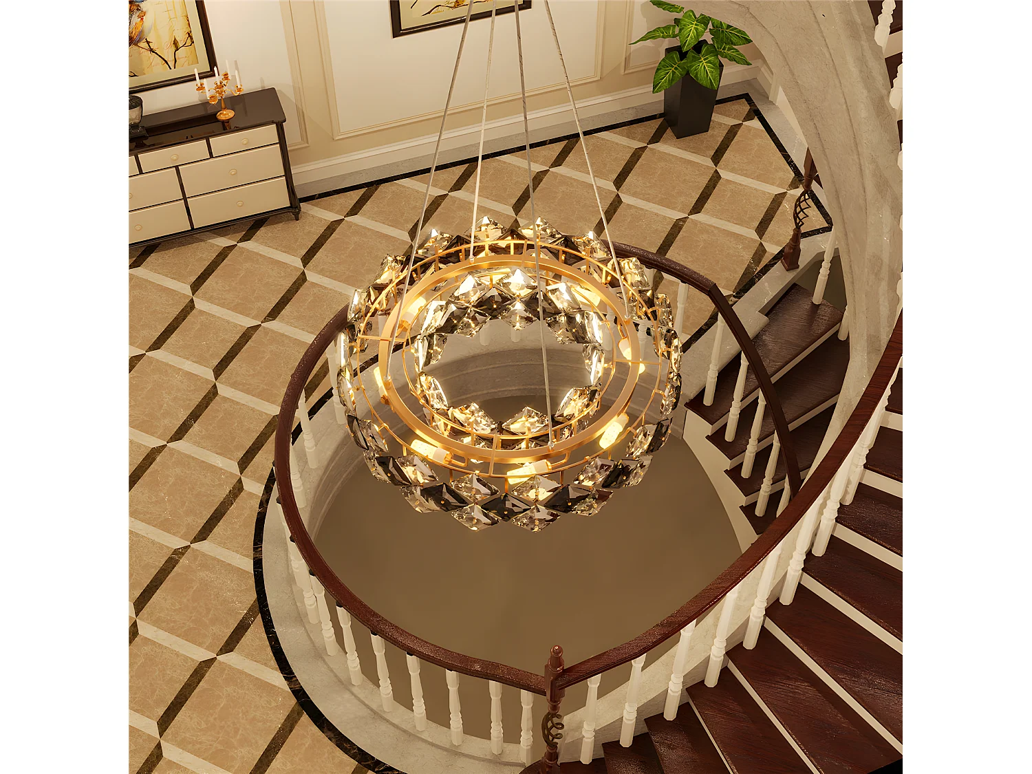 Lampe de plafond large - Suspension cristal LED design - Pendentif  de plafond