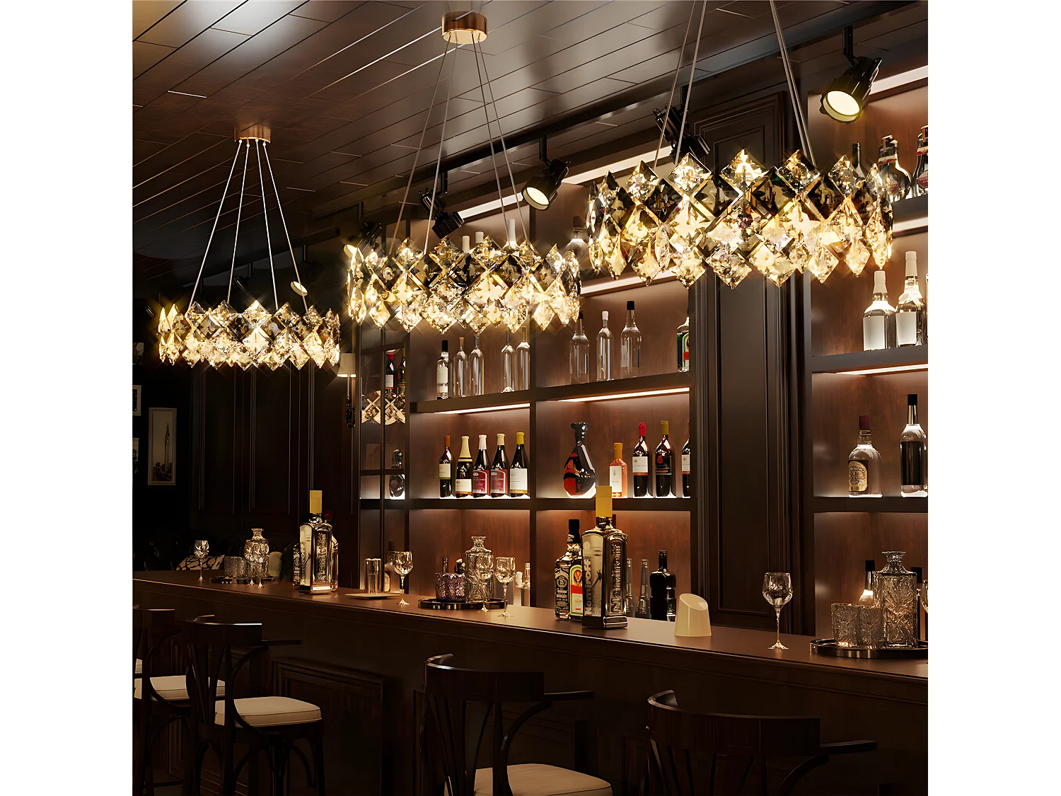 Lampe de plafond large - Suspension cristal LED design - Pendentif  de plafond