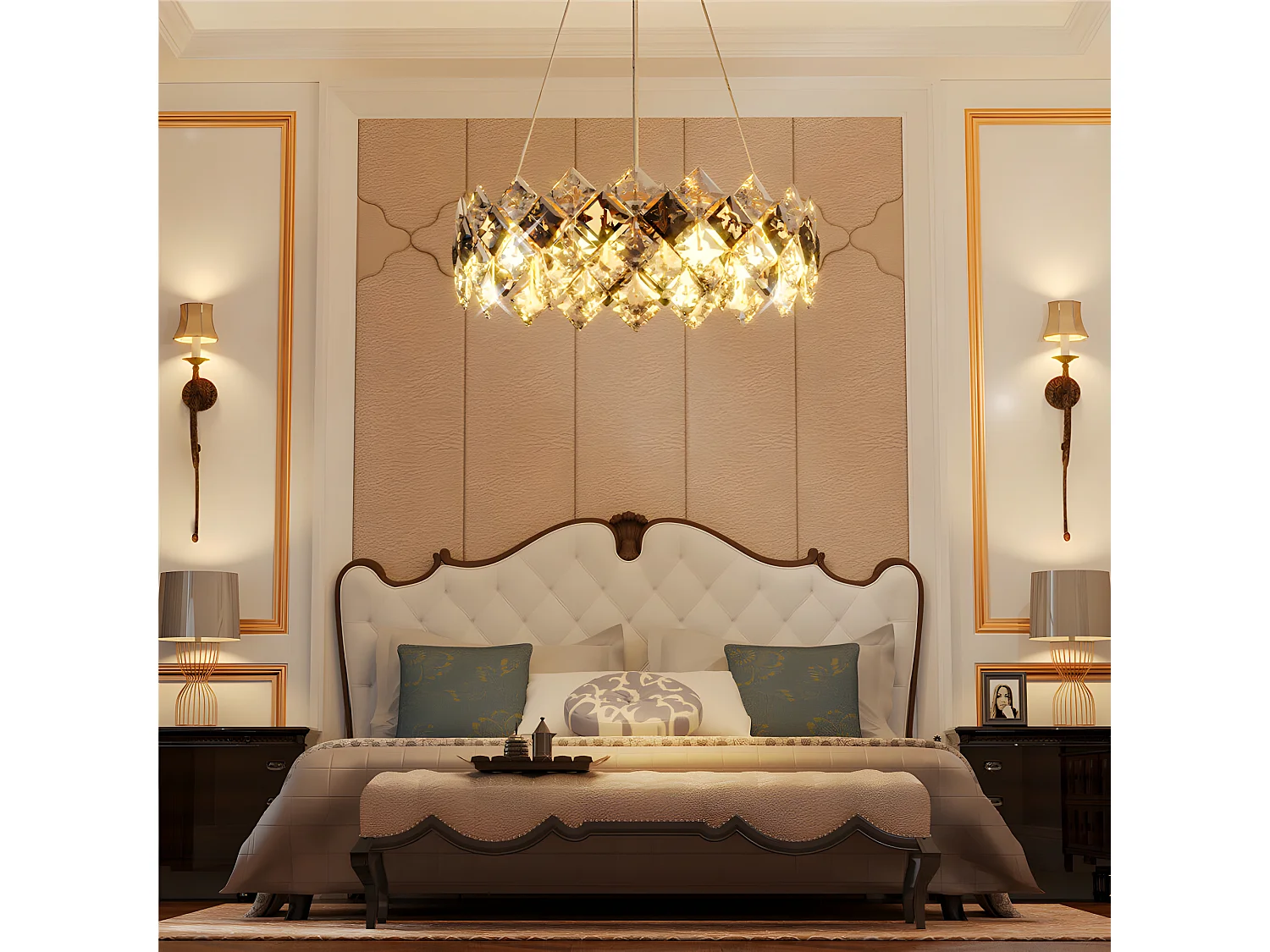 Lampe de plafond large - Suspension cristal LED design - Pendentif  de plafond