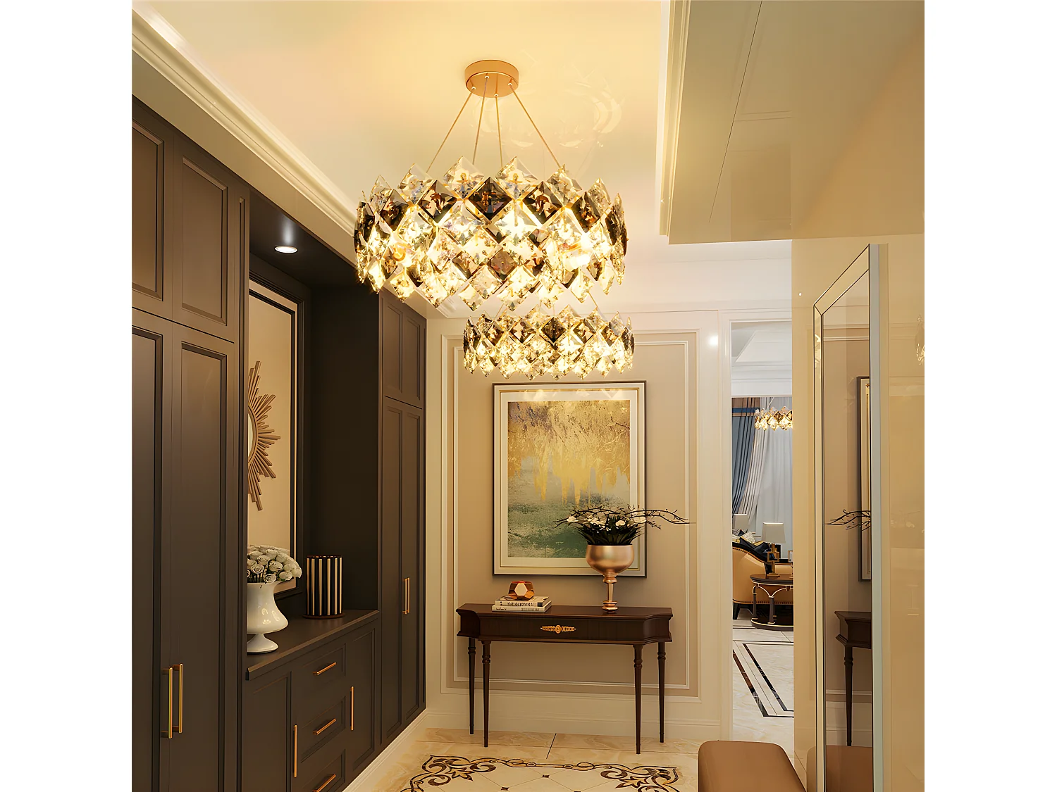 Lampe de plafond large - Suspension cristal LED design - Pendentif  de plafond