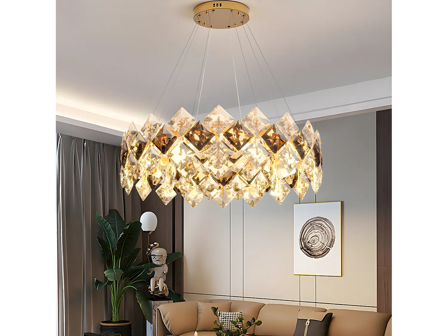 Lampe de plafond large - Suspension cristal LED design - Pendentif  de plafond
