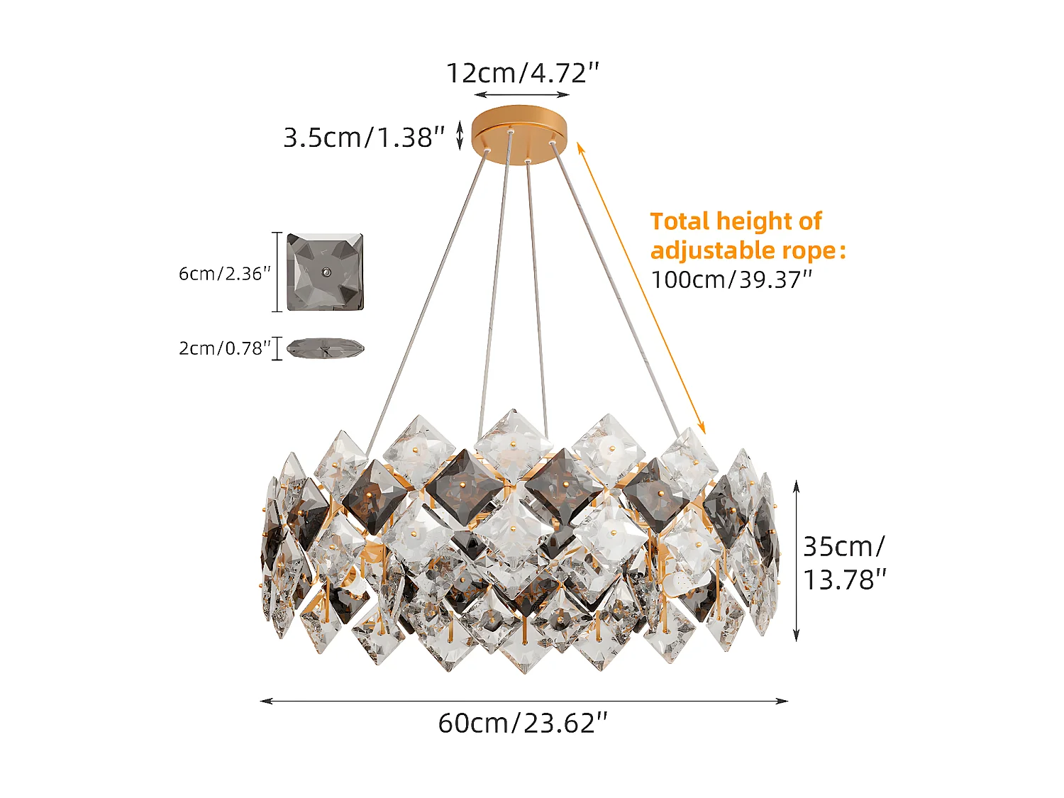 Lampe de plafond large - Suspension cristal LED design - Pendentif  de plafond