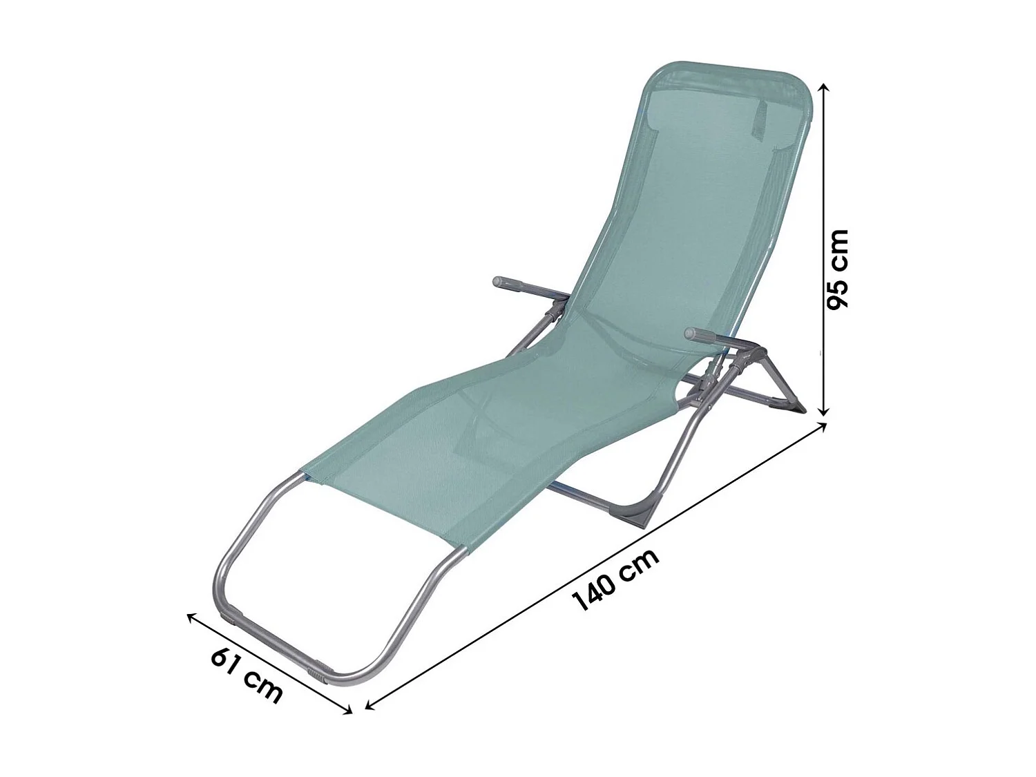 Lot de 2 chaises longue / bain de soleil coloris Bleu gris 140x95x61cm