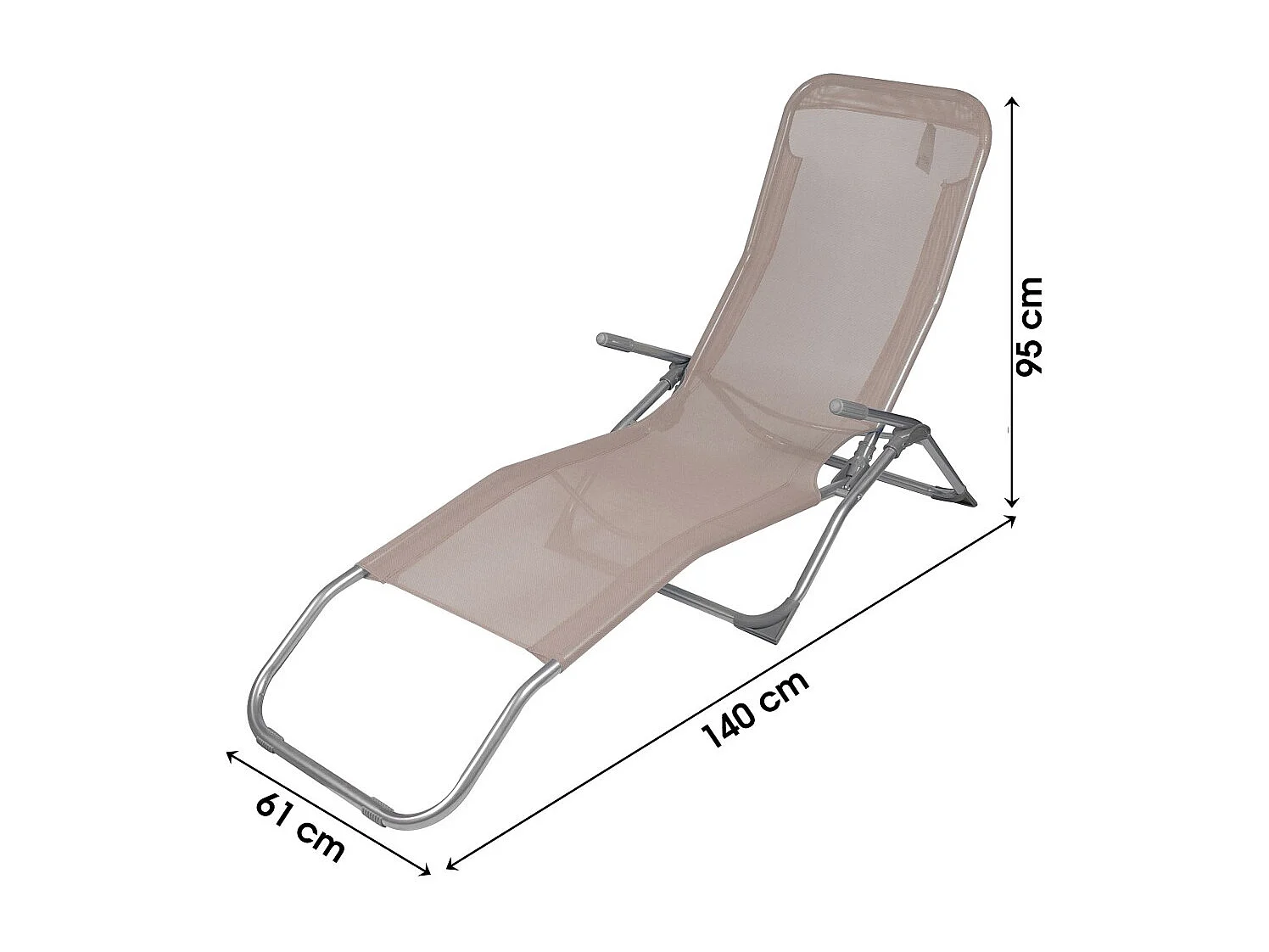 Lot de 2 chaises longues / bains de soleil coloris taupe – Dimensions 140x95x61 cm