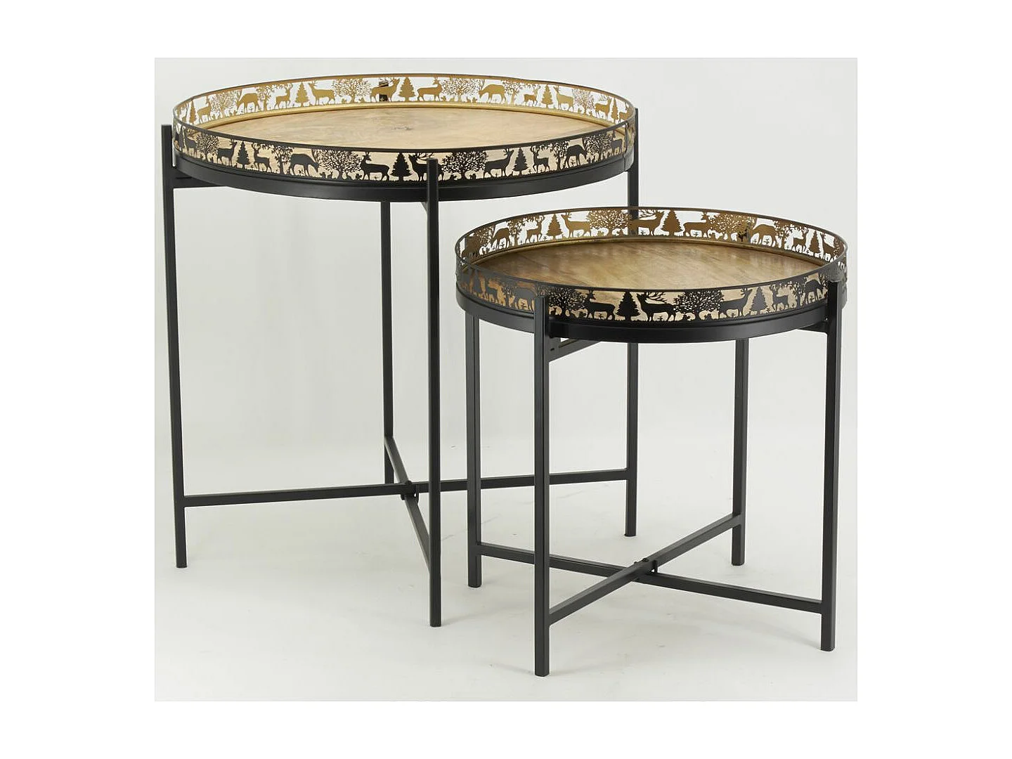 Table d'appoint Cerf en métal et bois Grand modèle