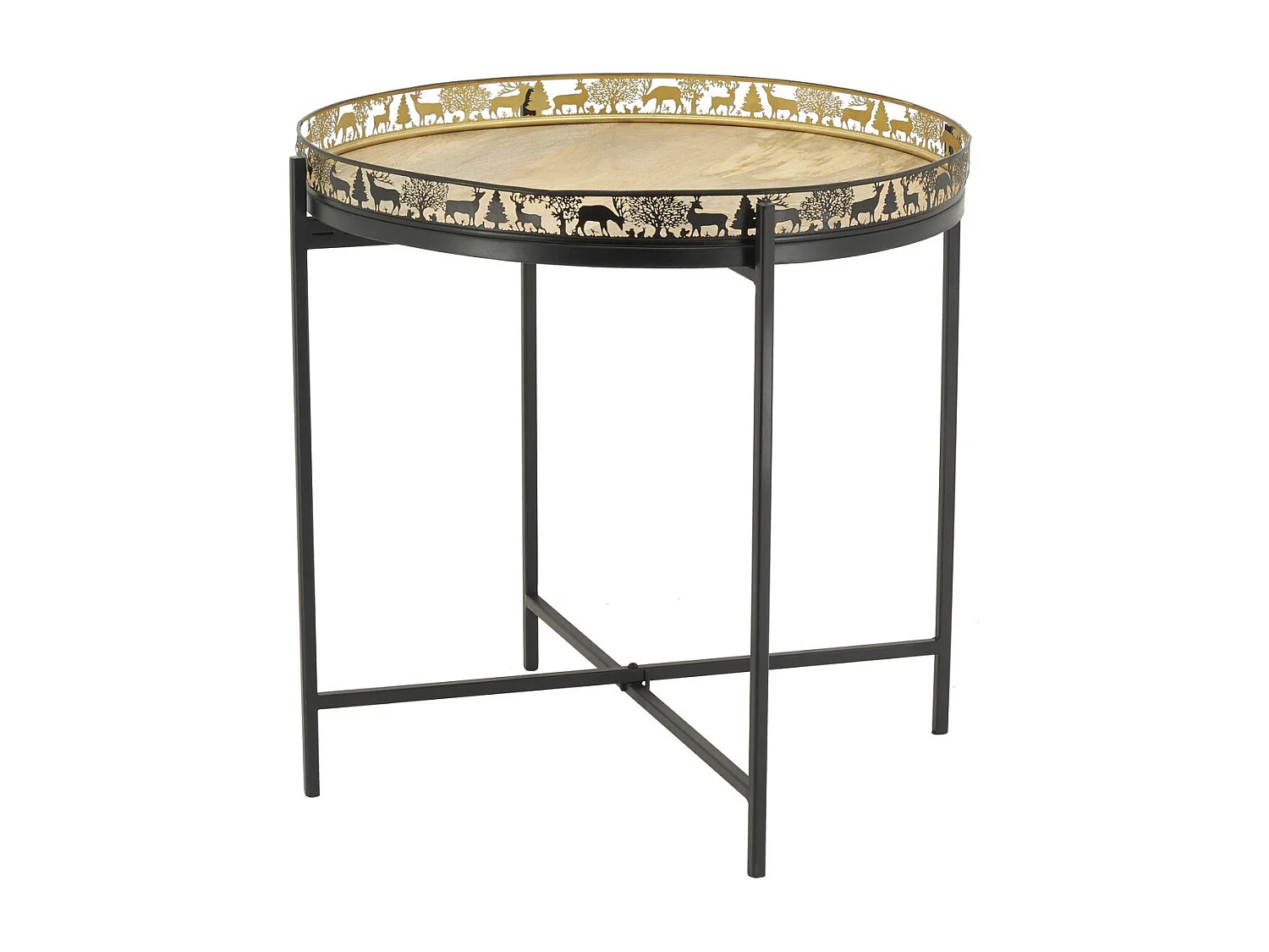 Table d'appoint Cerf en métal et bois Grand modèle