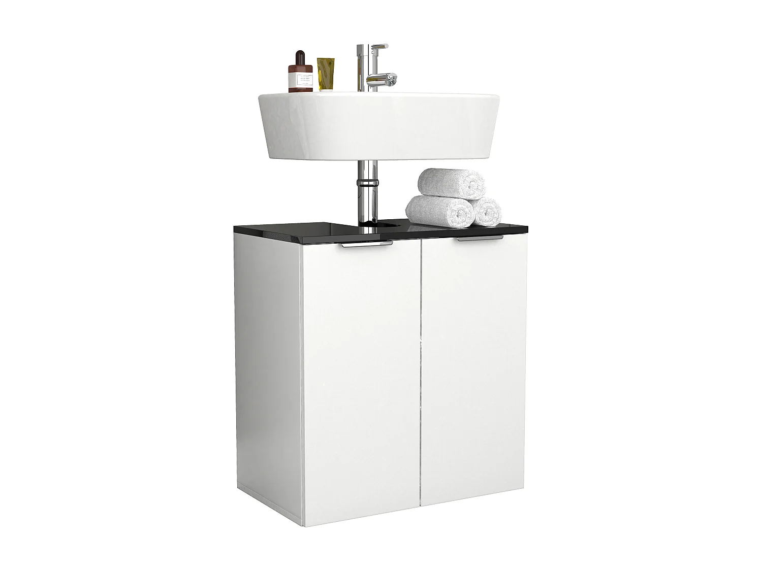 Armoire basse de salle de bain en bois Donali portes battantes