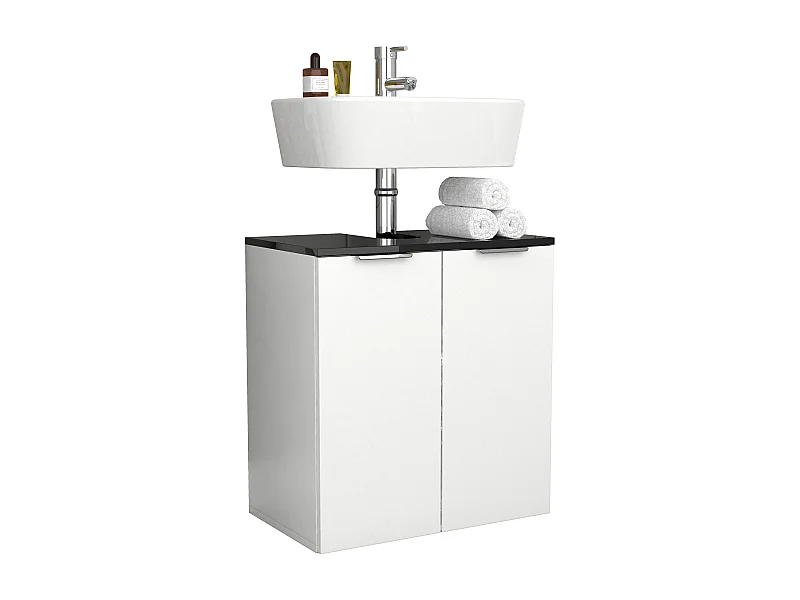 Armoire basse de salle de bain en bois Donali portes battantes