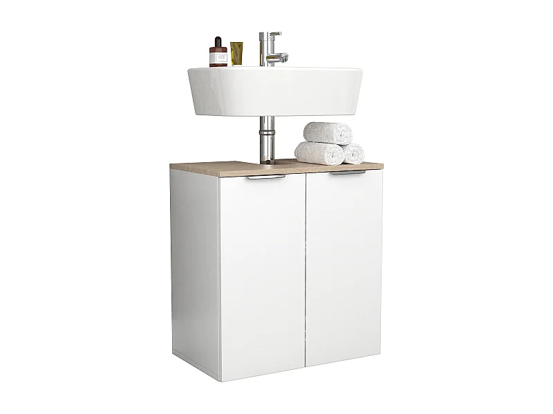 Armoire basse de salle de bain en bois Donali portes battantes