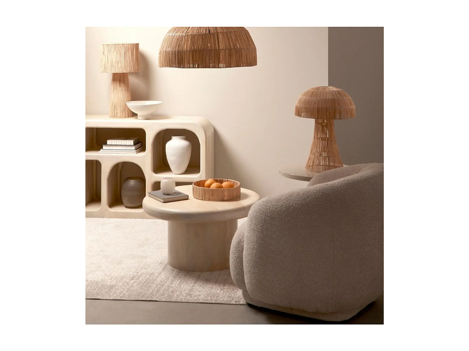 Fauteuil 1 place en tissu bouclette blanc - ELLA