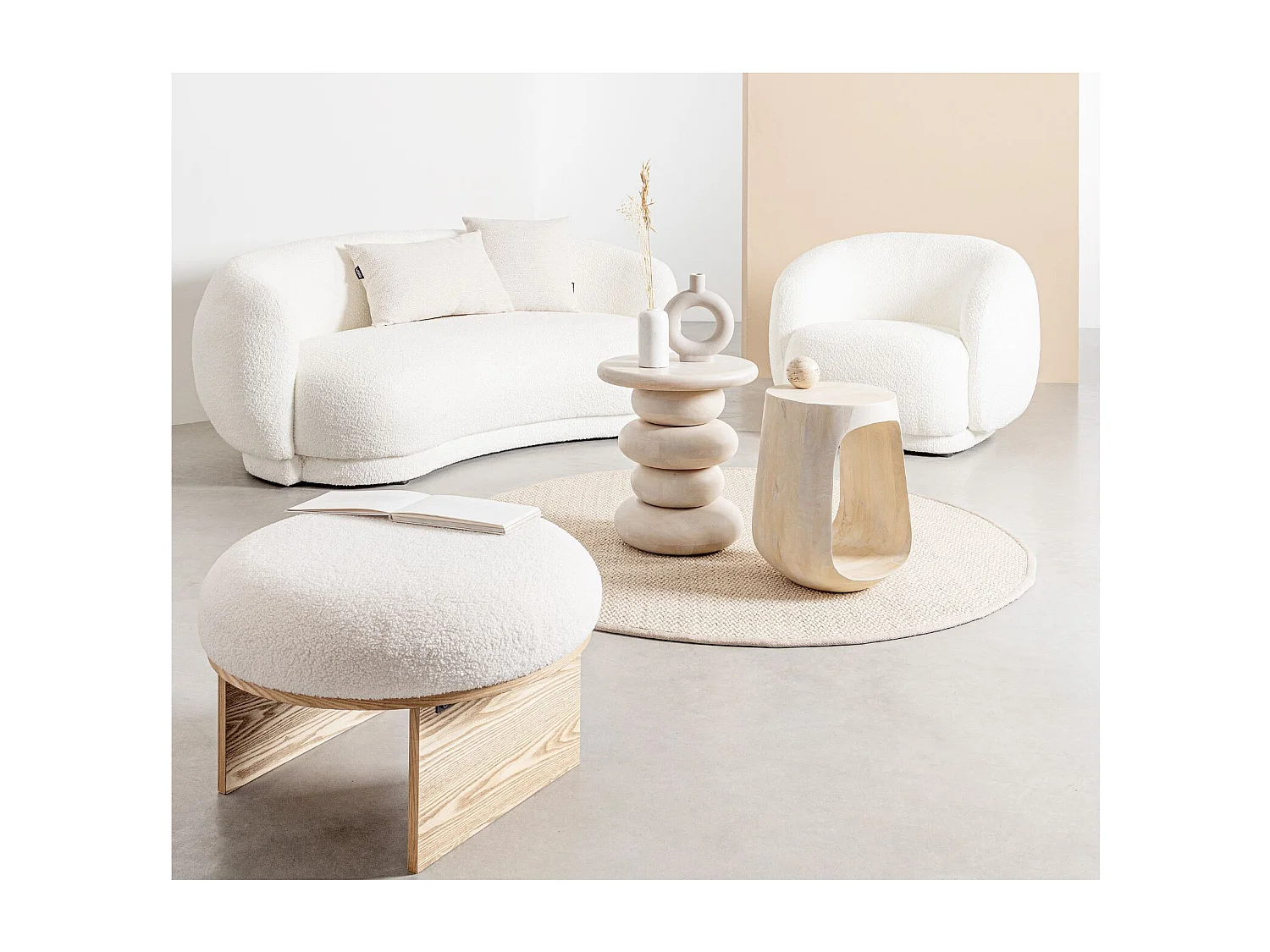 Fauteuil 1 place en tissu bouclette blanc - ELLA
