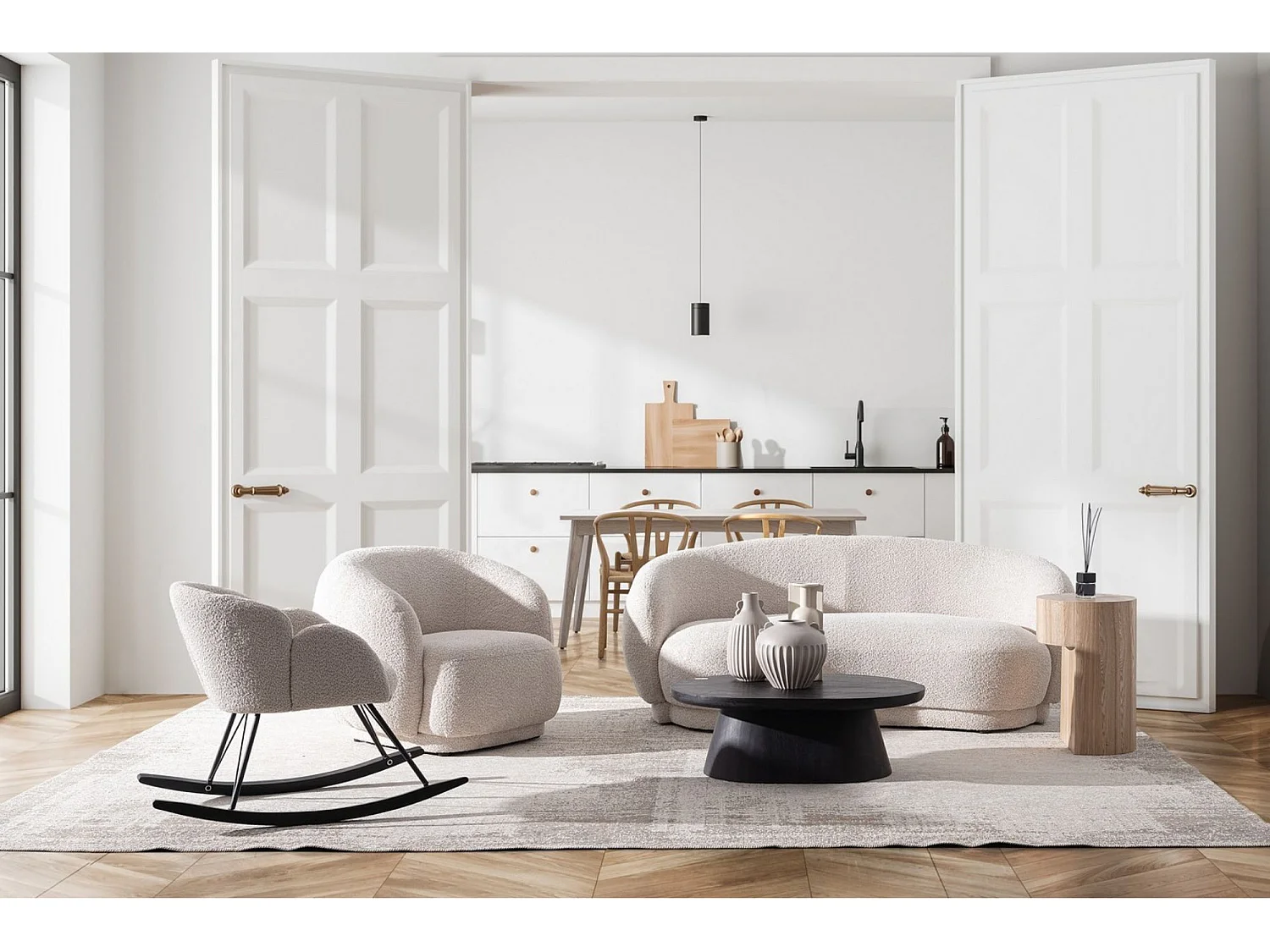 Fauteuil 1 place en tissu bouclette blanc - ELLA